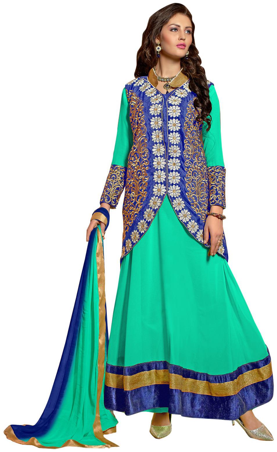 

JHEENU Georgette Anarkali Unstitched Dress Material (Multi)