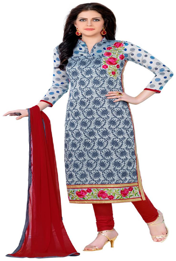 

JHEENU Grey Unstitched Kurta with bottom dupatta With dupatta Dress Material