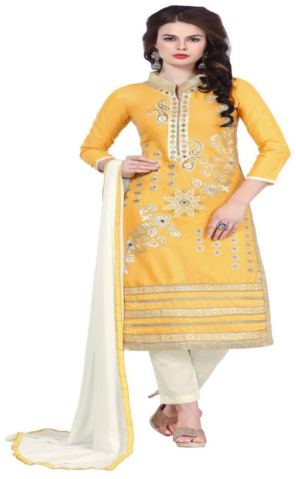 

JHEENU Yellow Unstitched Kurta with bottom dupatta With dupatta Dress Material