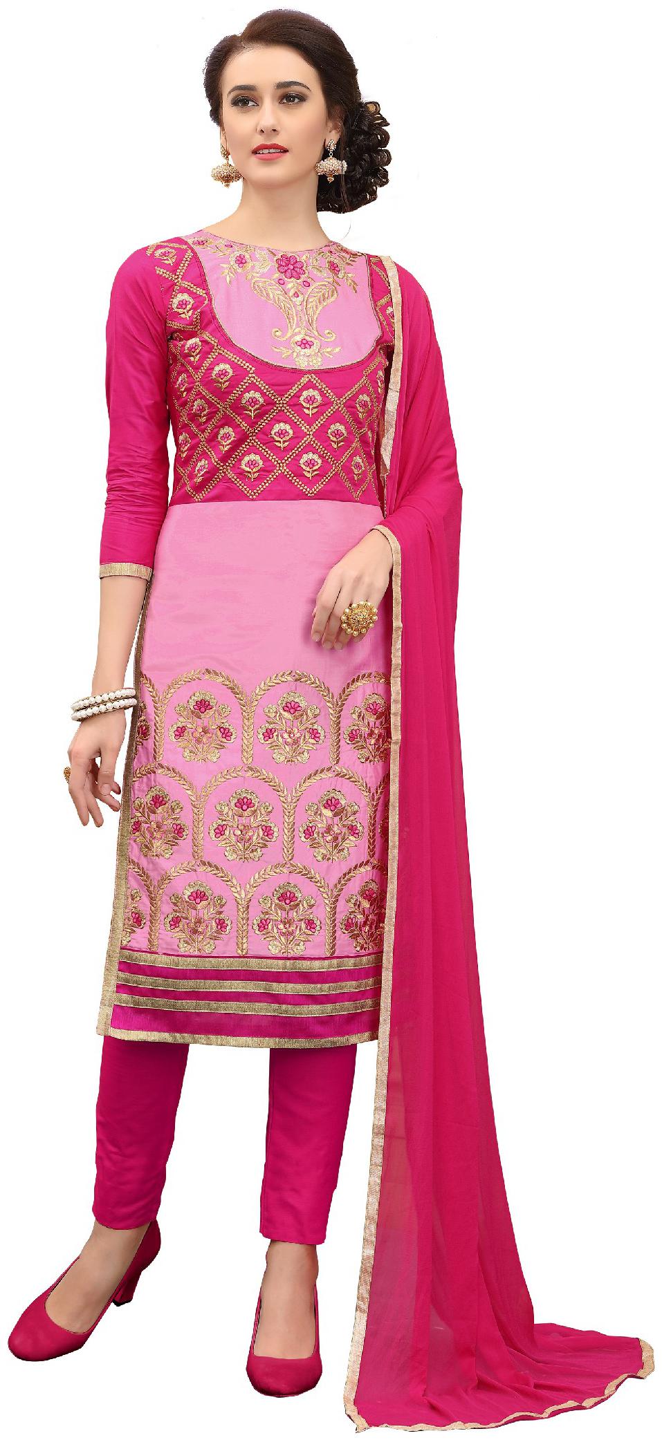 

JHEENU Pink Unstitched Kurta with bottom dupatta With dupatta Dress Material