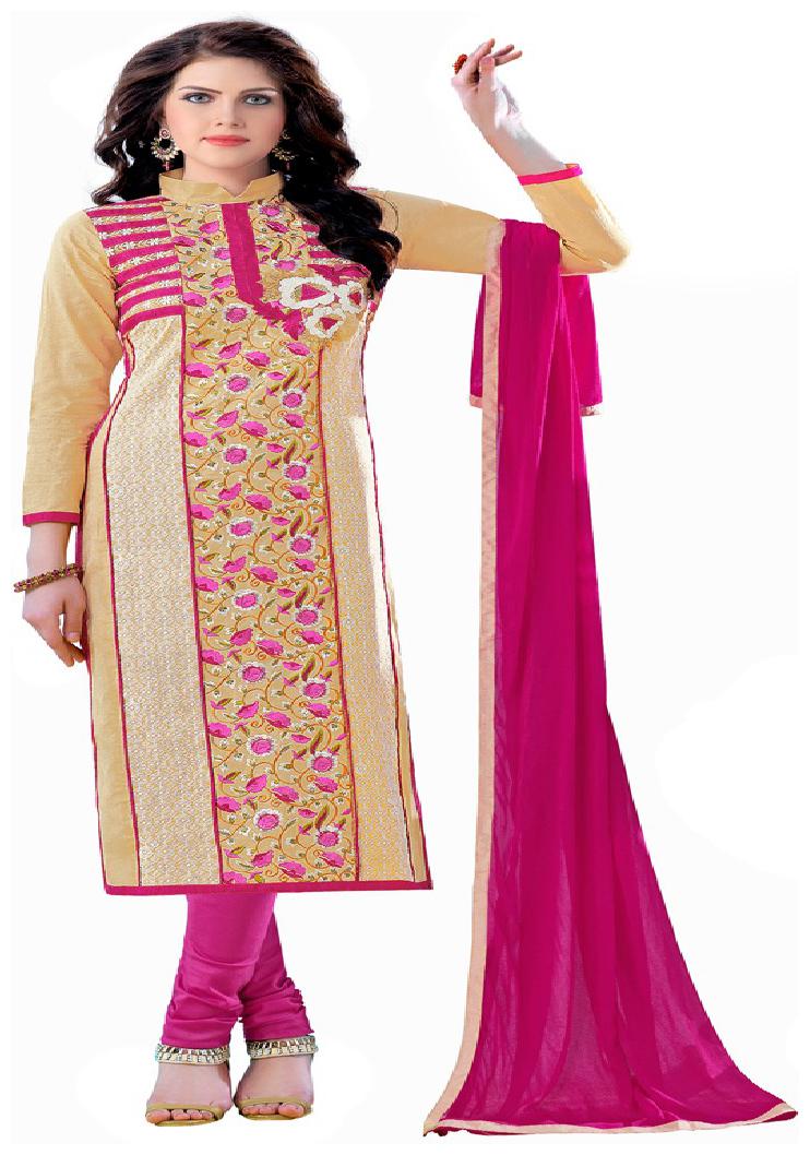 

JHEENU Beige Unstitched Kurta with bottom dupatta With dupatta Dress Material