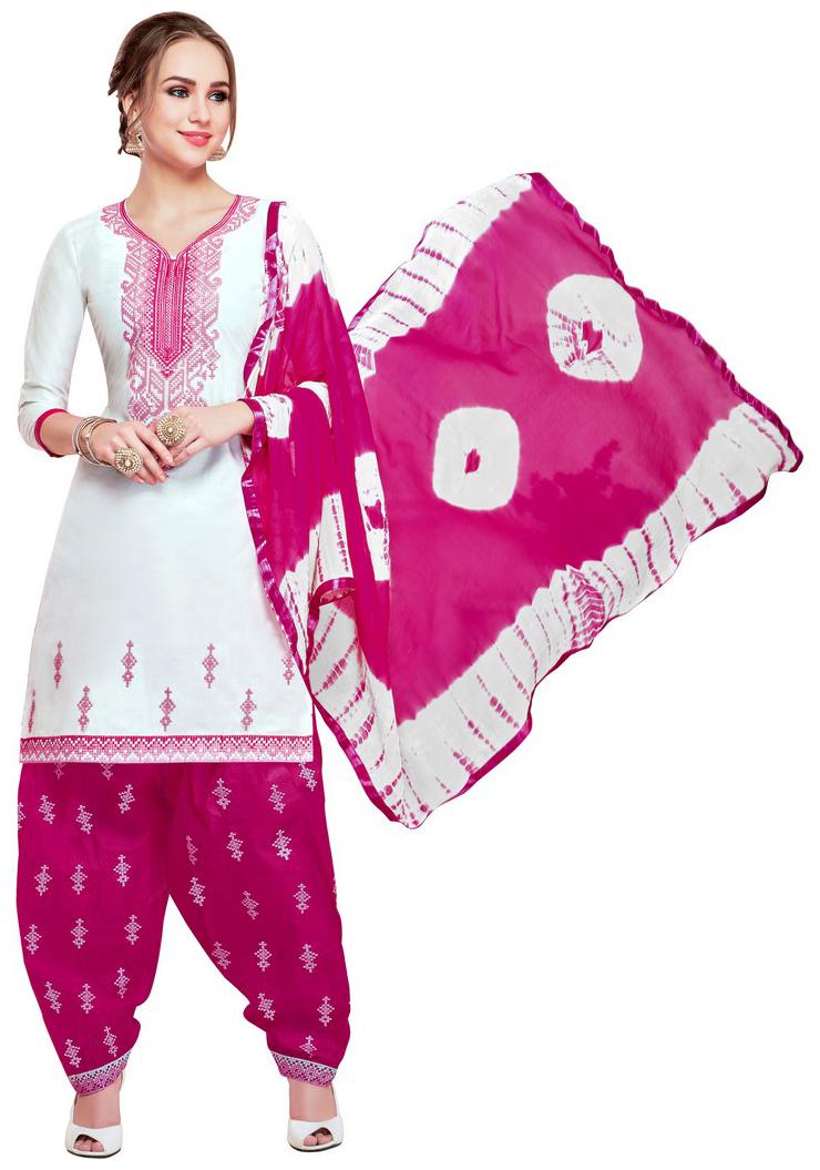 

JHEENU White Unstitched Kurta with bottom dupatta With dupatta Dress Material