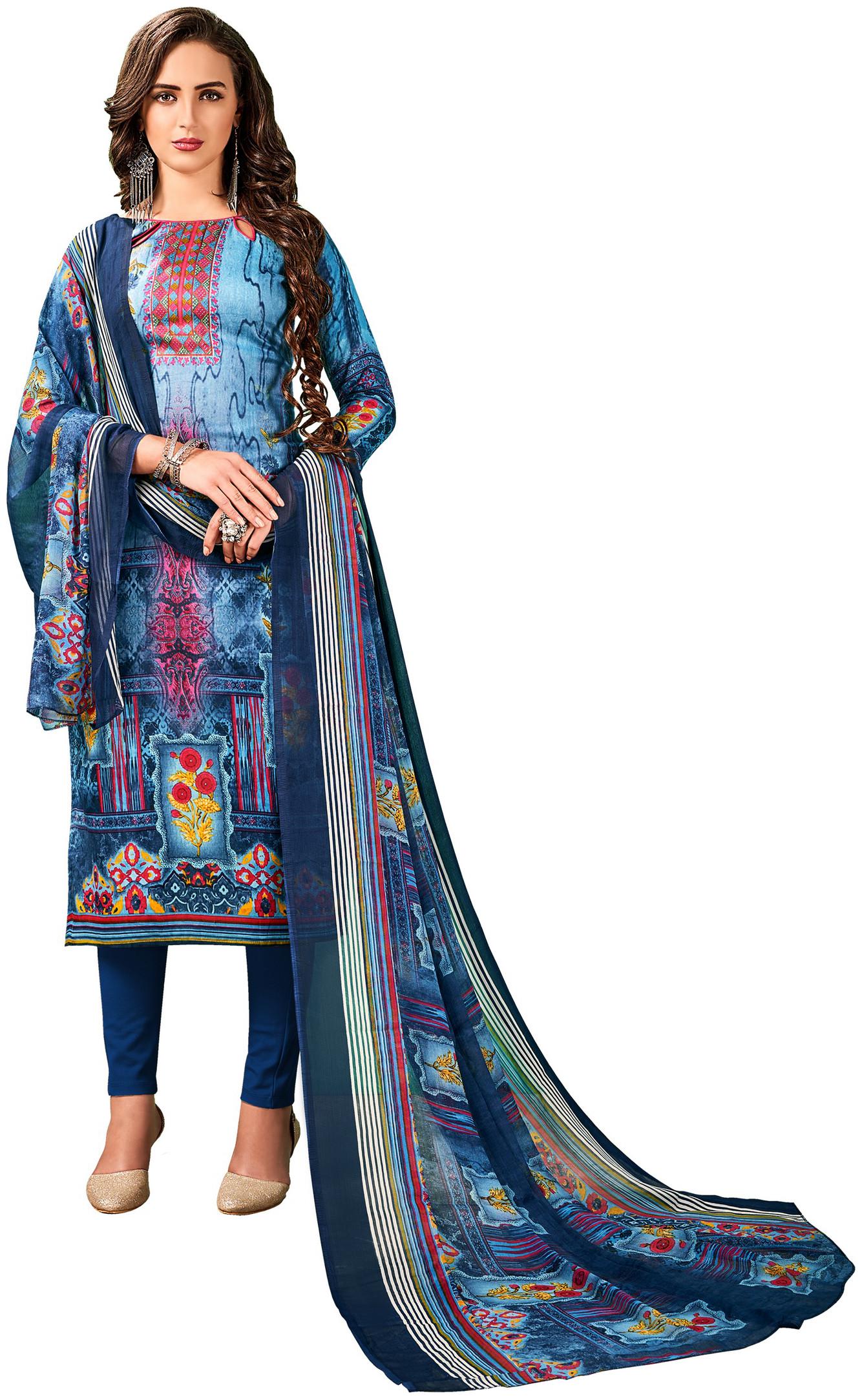 

JHEENU Blue Unstitched Kurta with bottom dupatta With dupatta Dress Material
