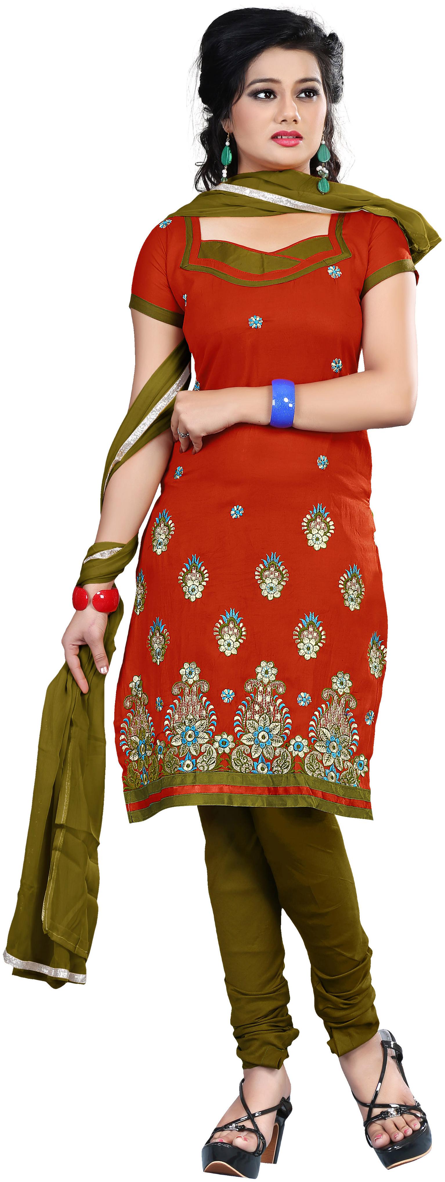 

JHEENU Semi-Cotton Unstitched Straight Dress Material - Brown
