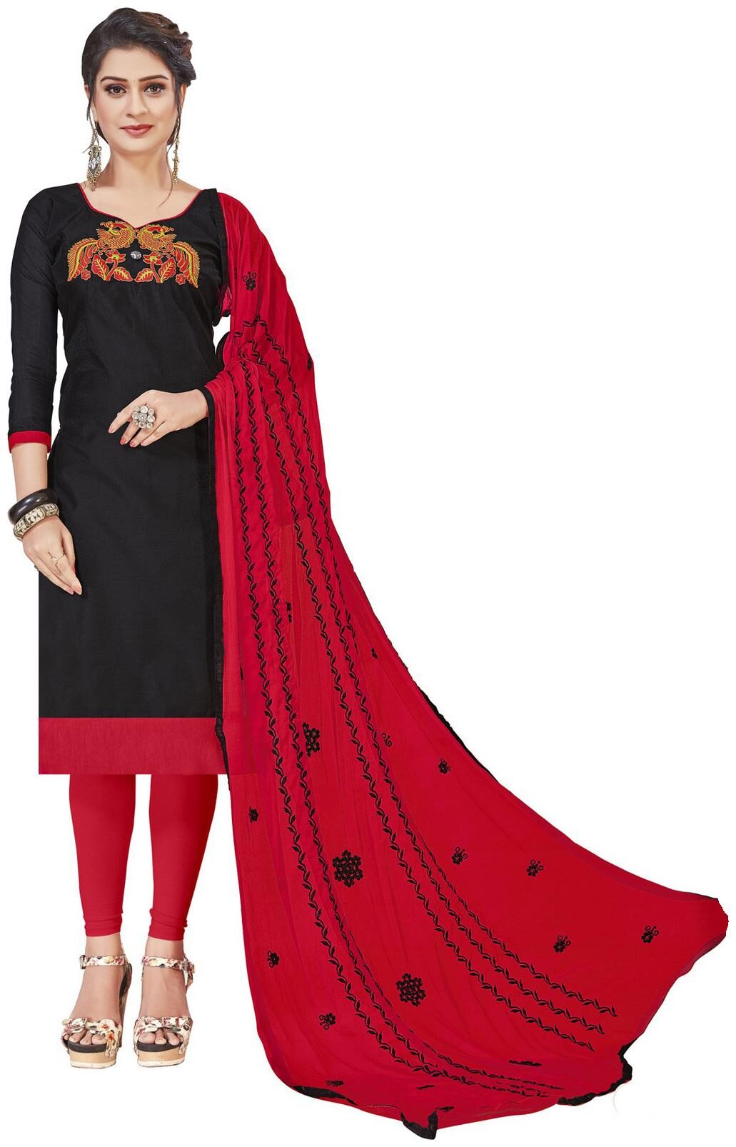 

JHEENU Silk Embroidered Black Kurta Bottom Dupatta