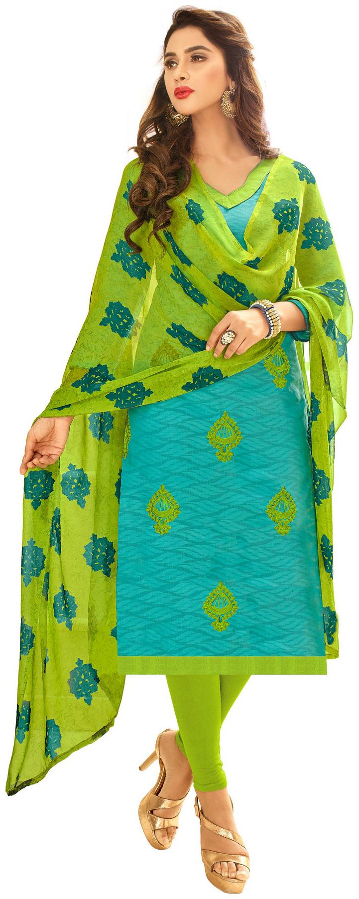 

JHEENU Green Turquoise Unstitched Kurta with bottom dupatta With dupatta Dress Material