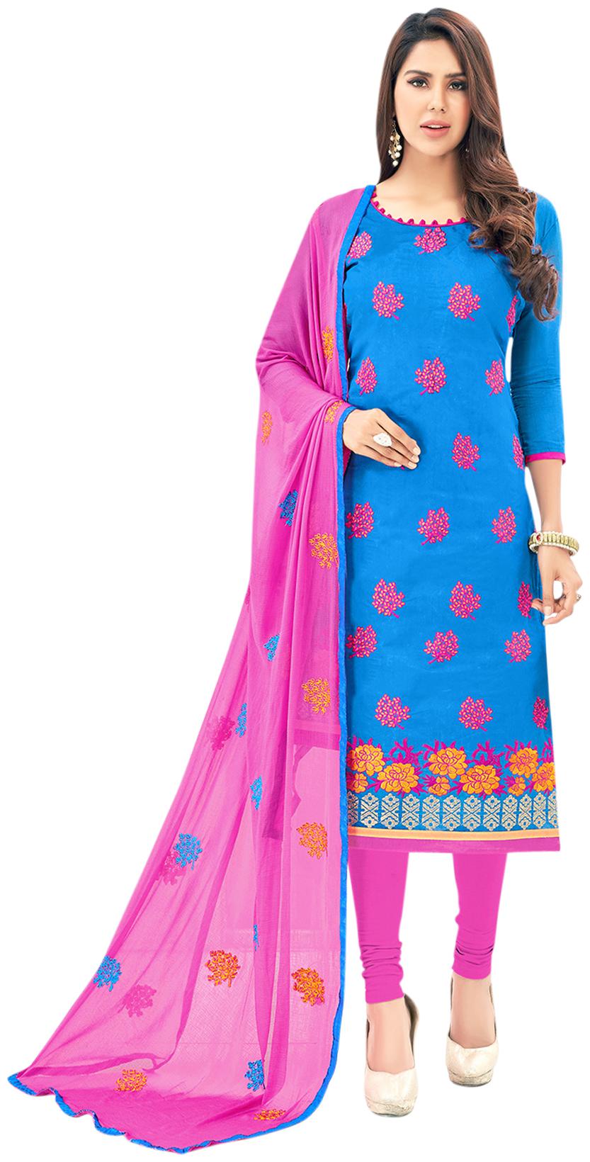 

JHEENU Women s Chanderi Unstitched Dressmaterials(GGSMR1007 Sky Blue)