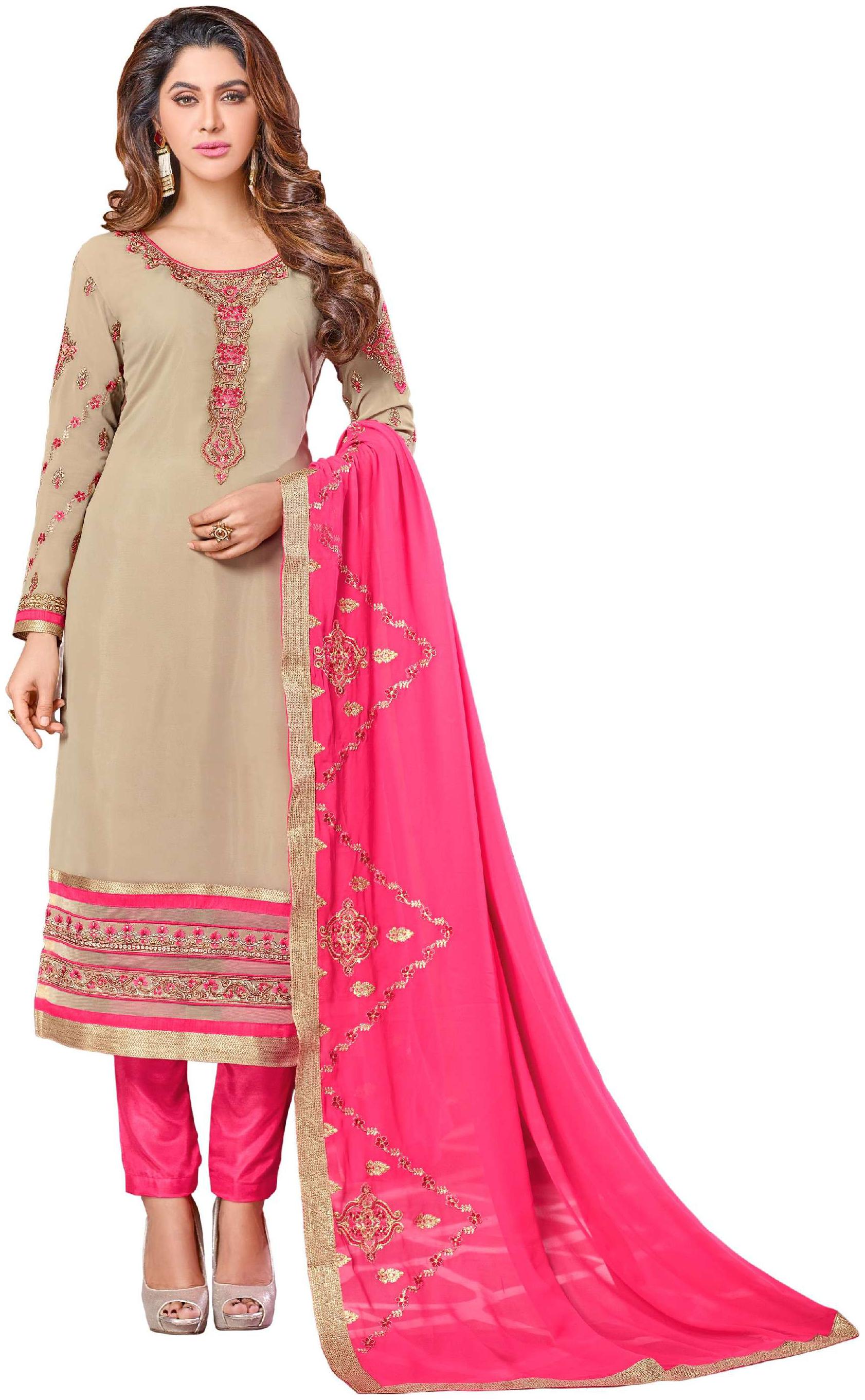 

JHEENU Women s Georgette Unstitched Dressmaterials(GGKMNK01 Beige)