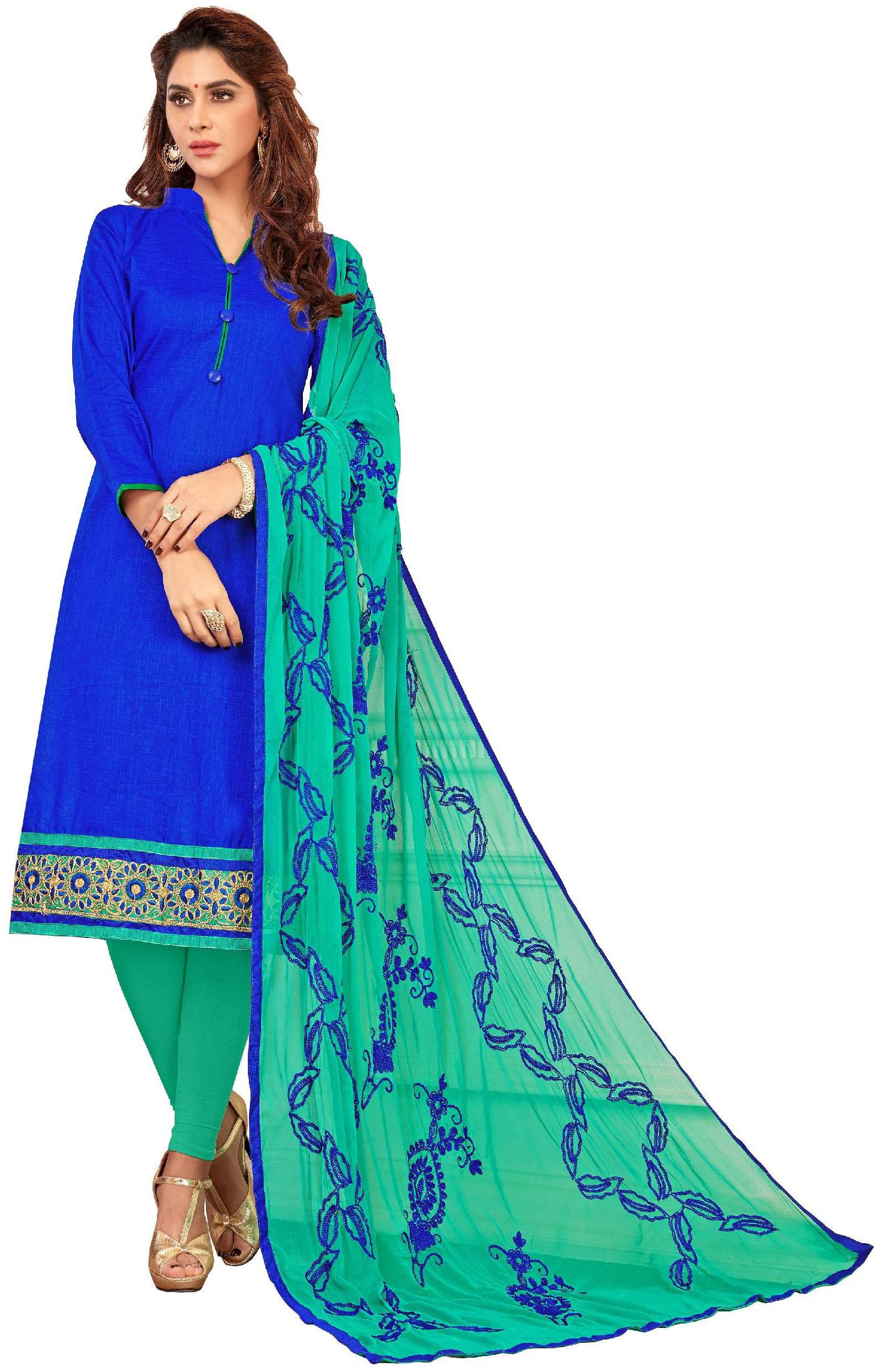 

JHEENU Women s Slub Cotton Unstitched Dressmaterials(GGFLRNC07 Blue)