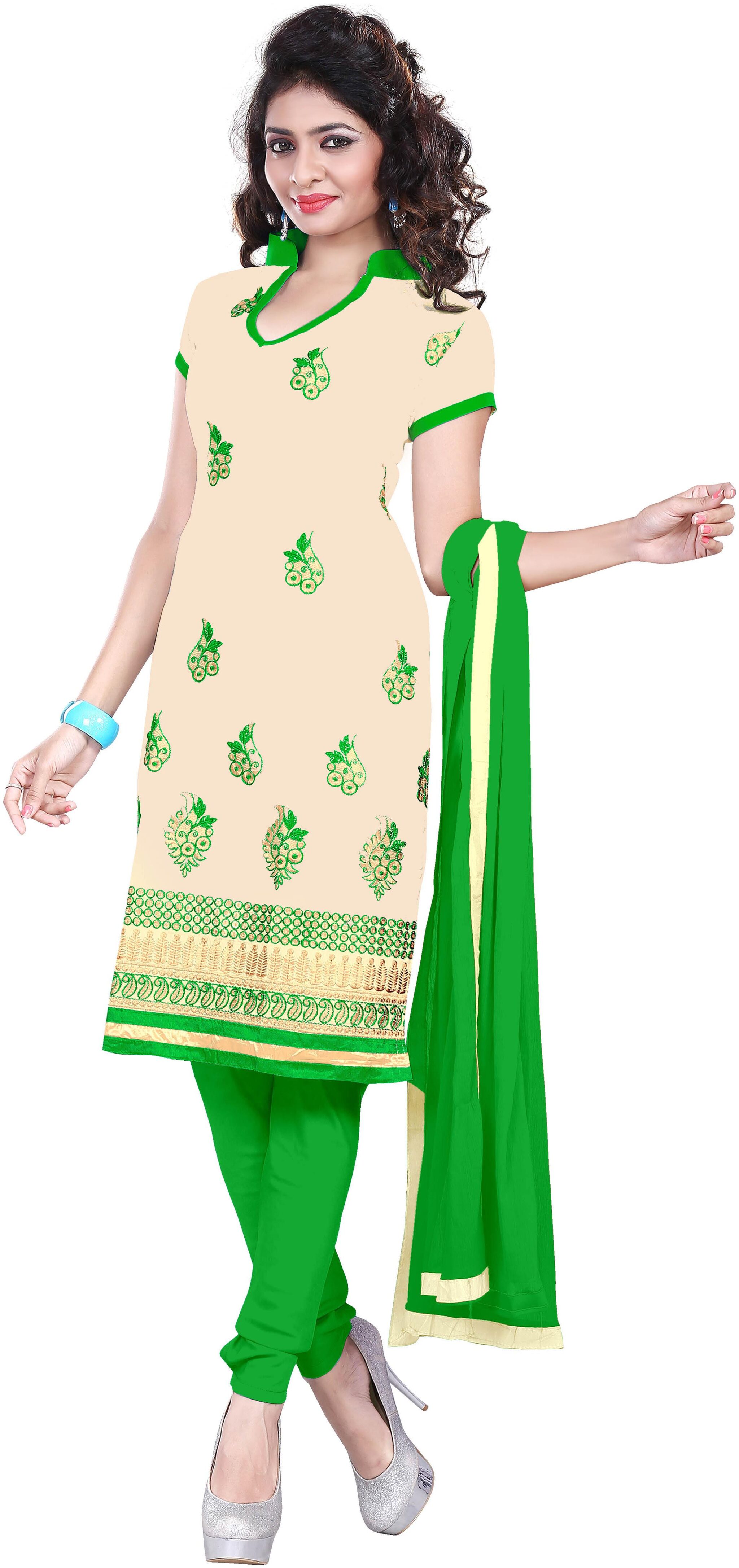

Jheenu Women s Chiku Chanderi Embroidered Straight Unstitched salwar suit dress materialS(SHB14 Chiku)