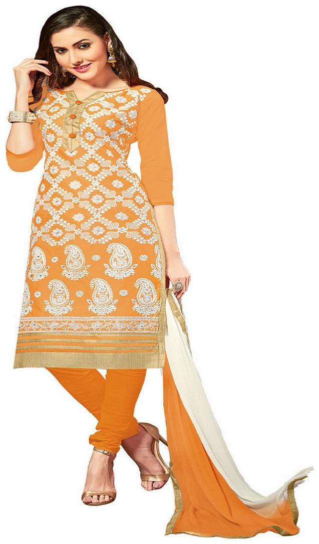 

Jheenu Women s Glace Cotton Unstitched Dressmaterials(MDNAZ5104 Orange)
