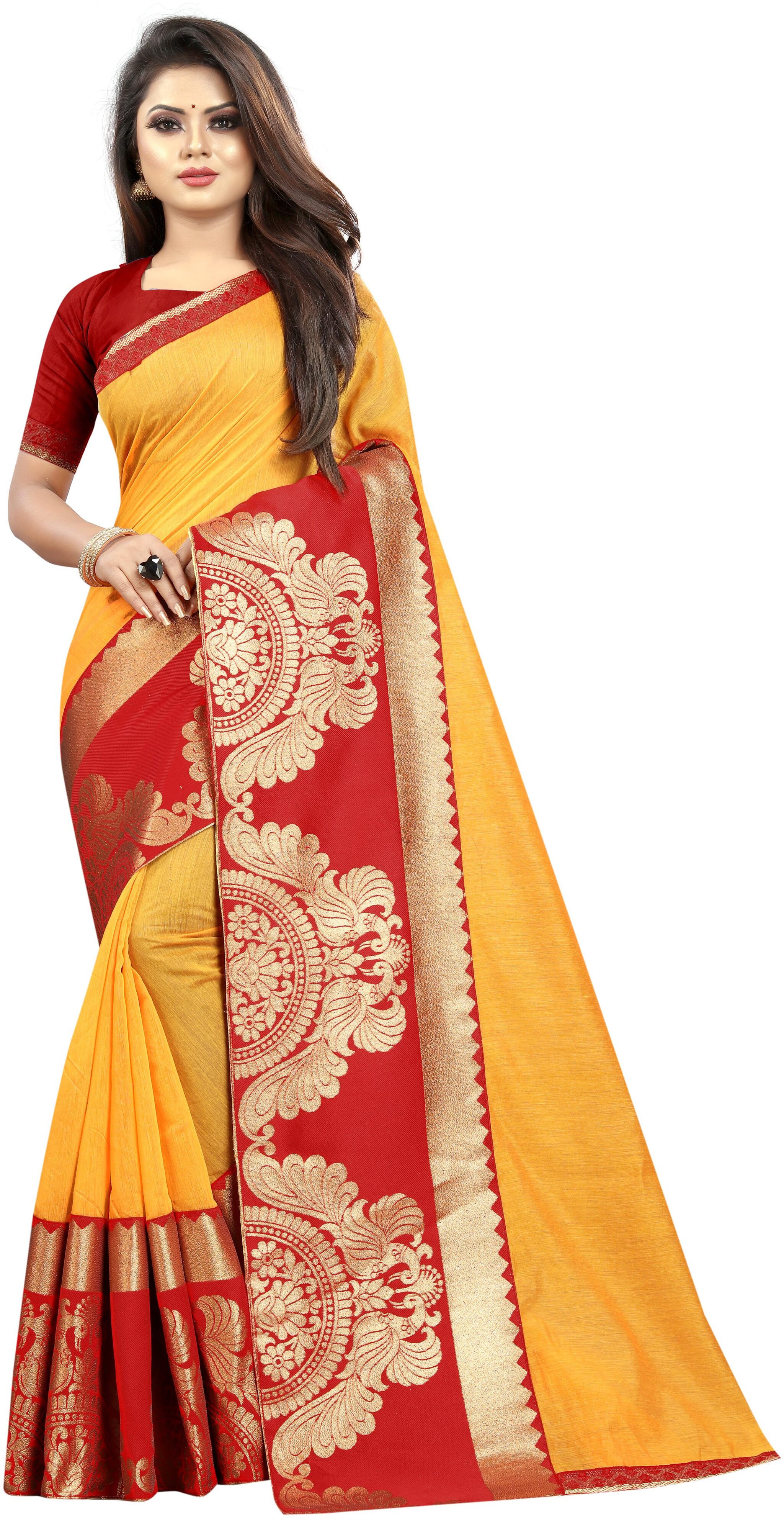 

Jinal And Jinal Women Cotton Solid Designer Saree Yellow
