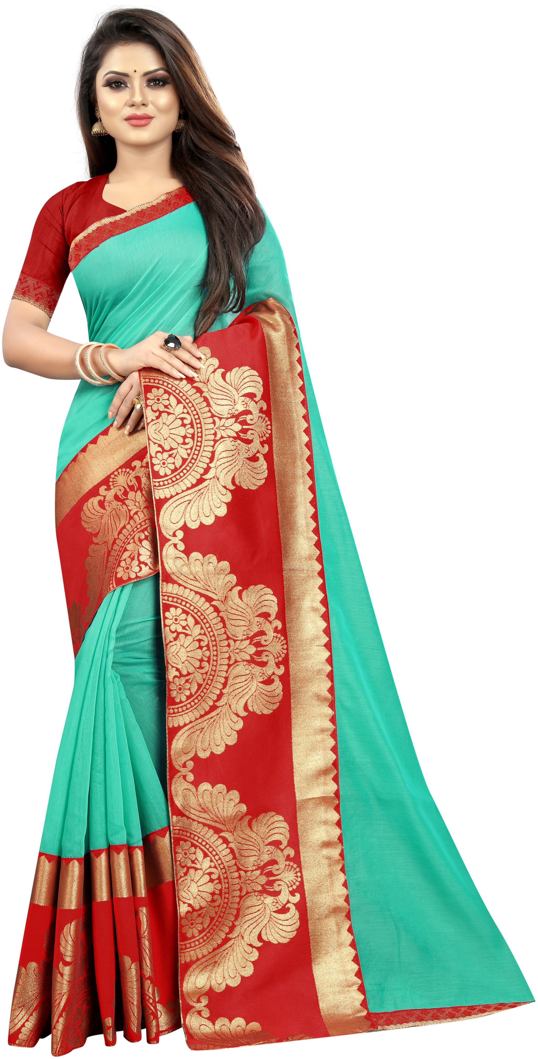 

Jinal And Jinal Women Cotton Solid Designer Saree Teal