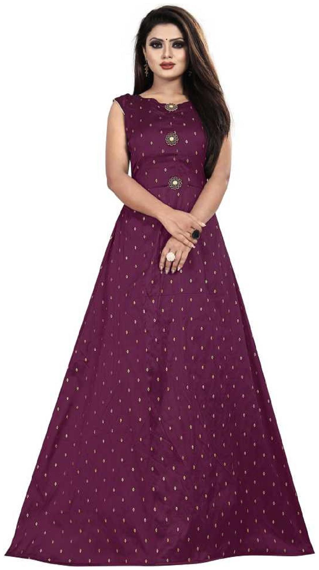 

Jinnar Women Jacquard Taffeta Silk Designer Gown (Free Size) Purple