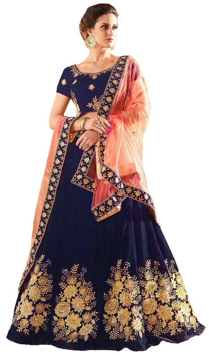 

JINNAR Women Satin Embroidered Blue Lehenga Choli