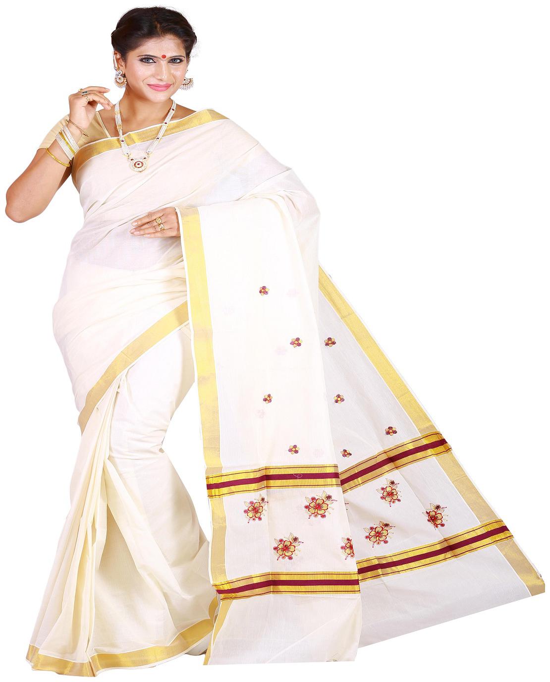 

JISB double border embroidered kasavu saree maroon