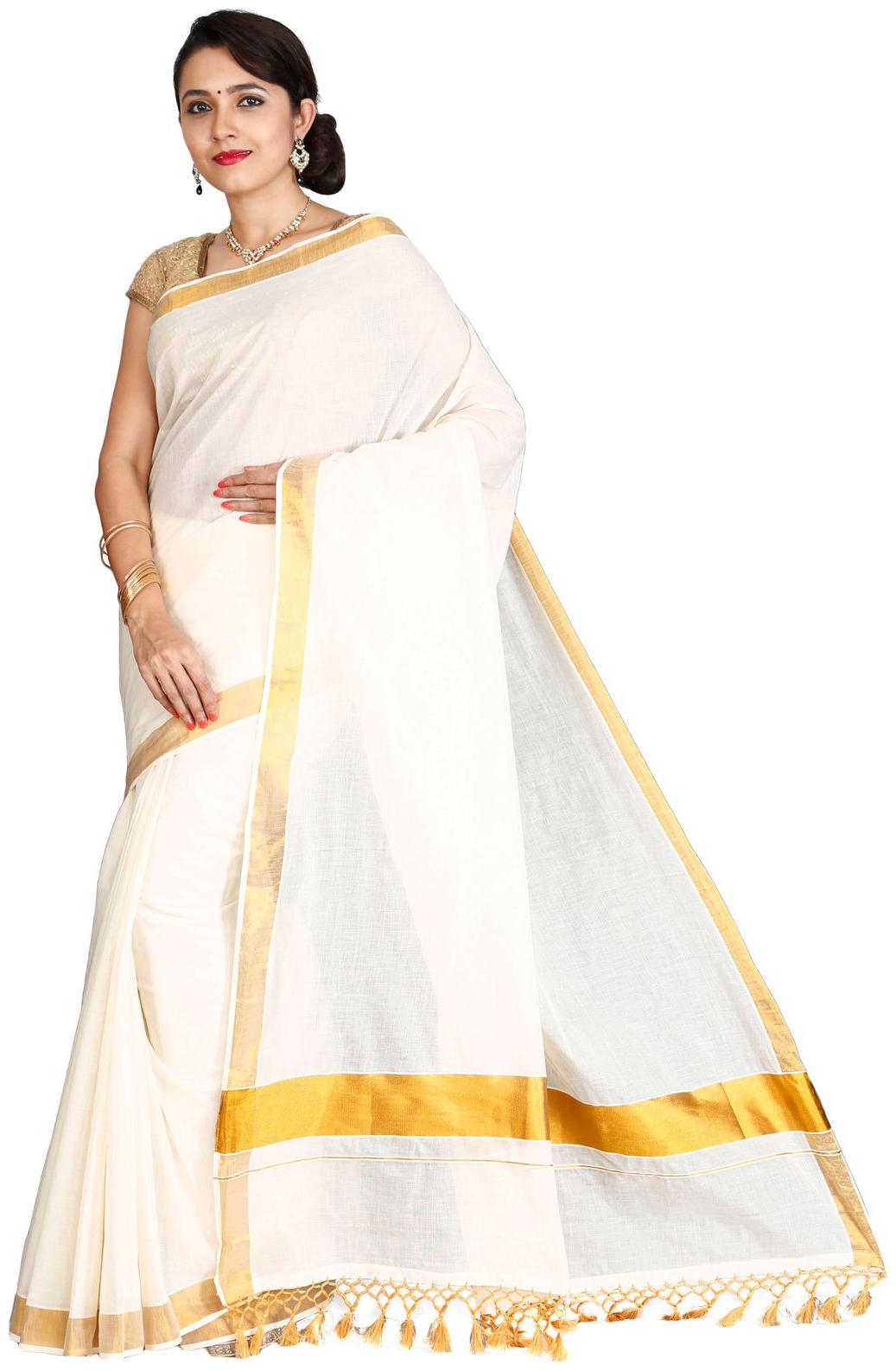 

JISB White Striped Baluchari Regular Saree Without blouse