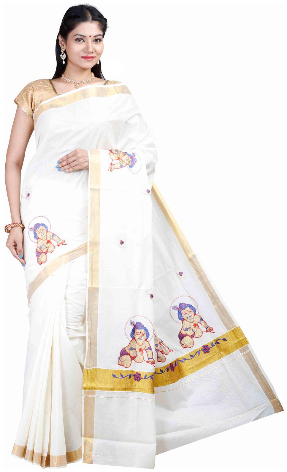 

JISB Kasavu Saree with Krishna Embroidery