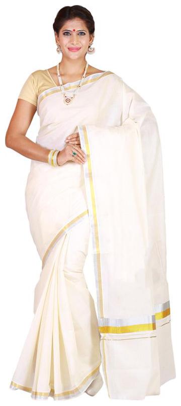 

JISB Kerala silver zari kasavu cotton saree