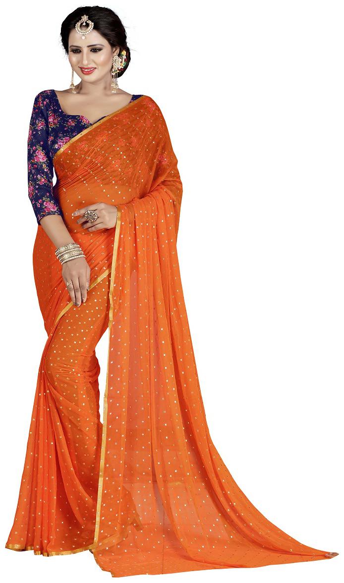 

JJ DESIGNER WOMEN CHIFFON SAREE WITH ZARI DOTS (NAZ ORANGE)