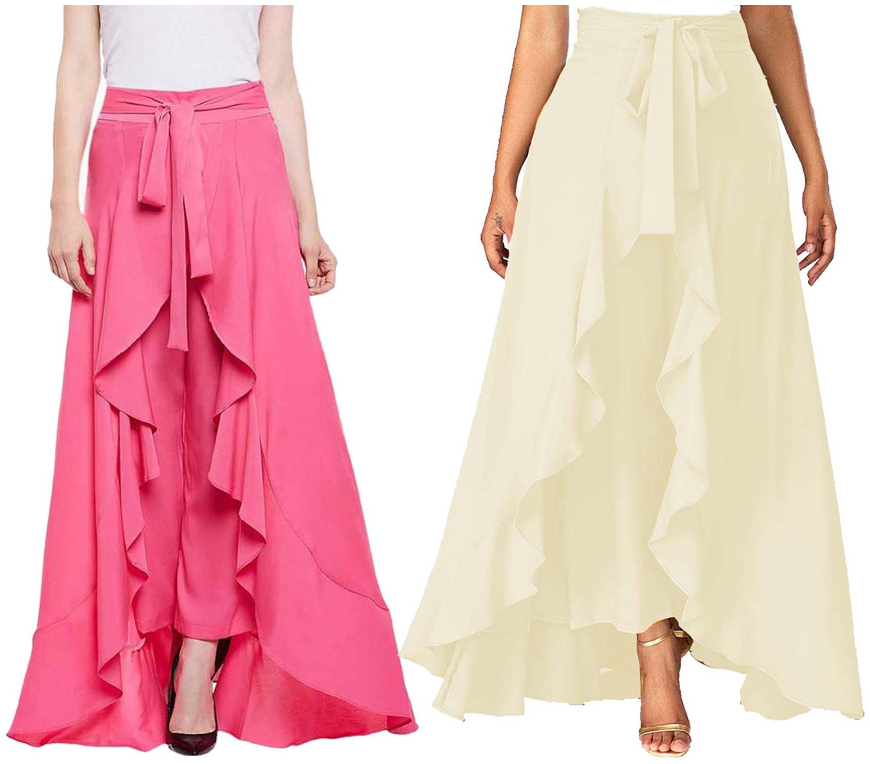 

JJ Fashion Pink Cream Solid Flared Palazzo