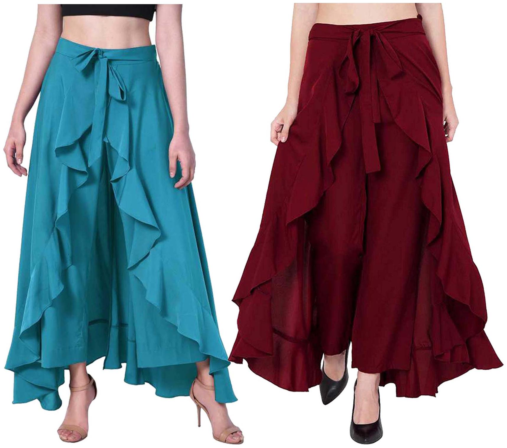 

JJ Fashion Turquoise Maroon Solid Flared Palazzo