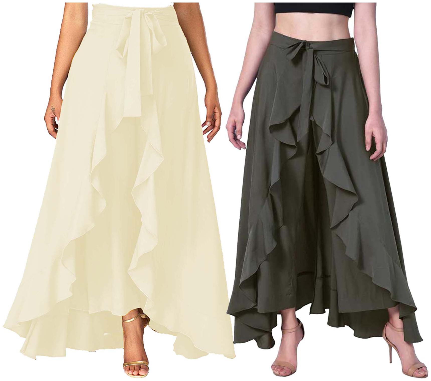

JJ Fashion Cream Green Solid Flared Palazzo