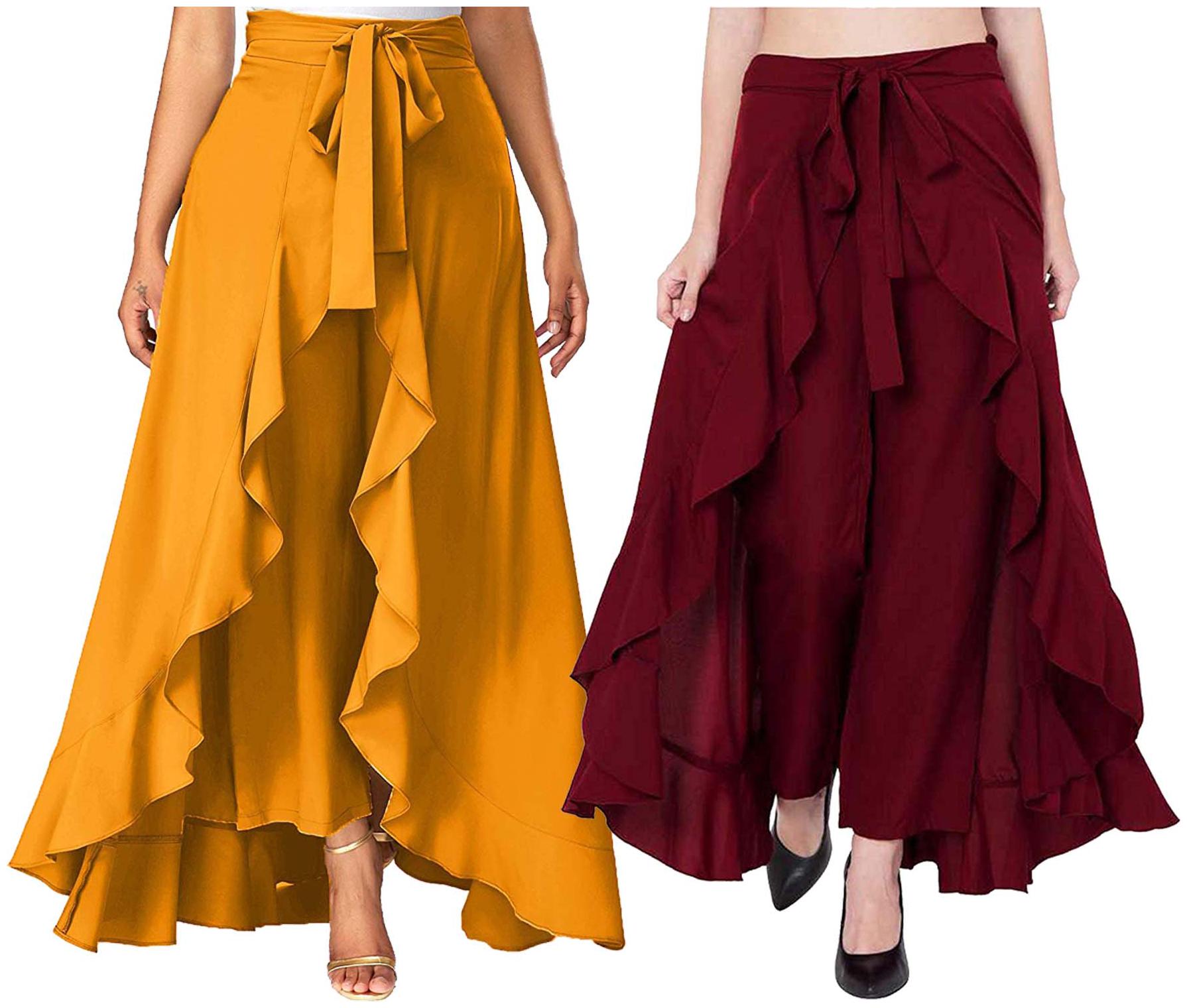 

JJ Fashion Yellow Maroon Solid Flared Palazzo