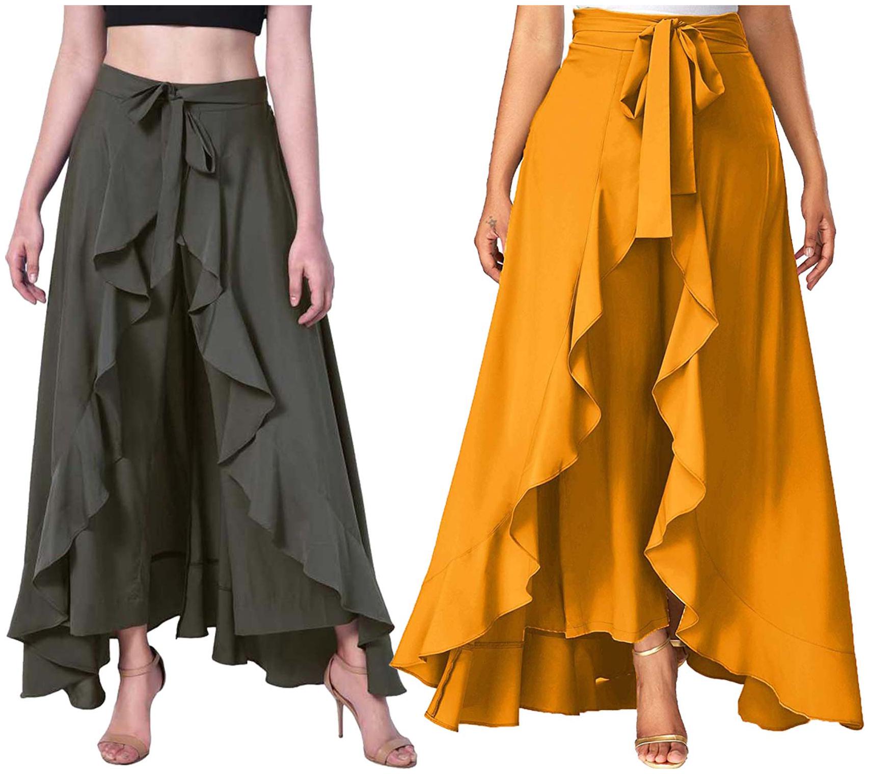 

JJ Fashion Green Yellow Solid Flared Palazzo