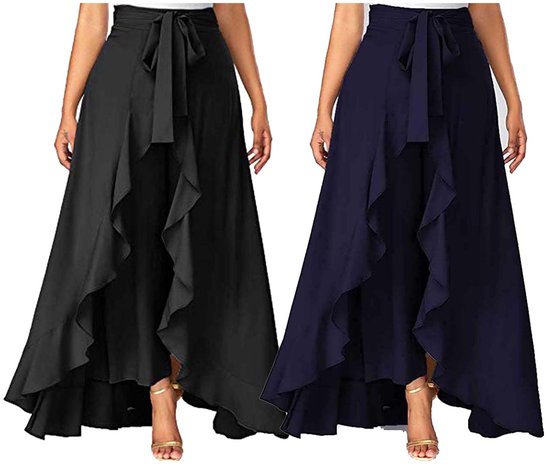 

JJ Fashion Black Navy Blue Solid Flared Palazzo