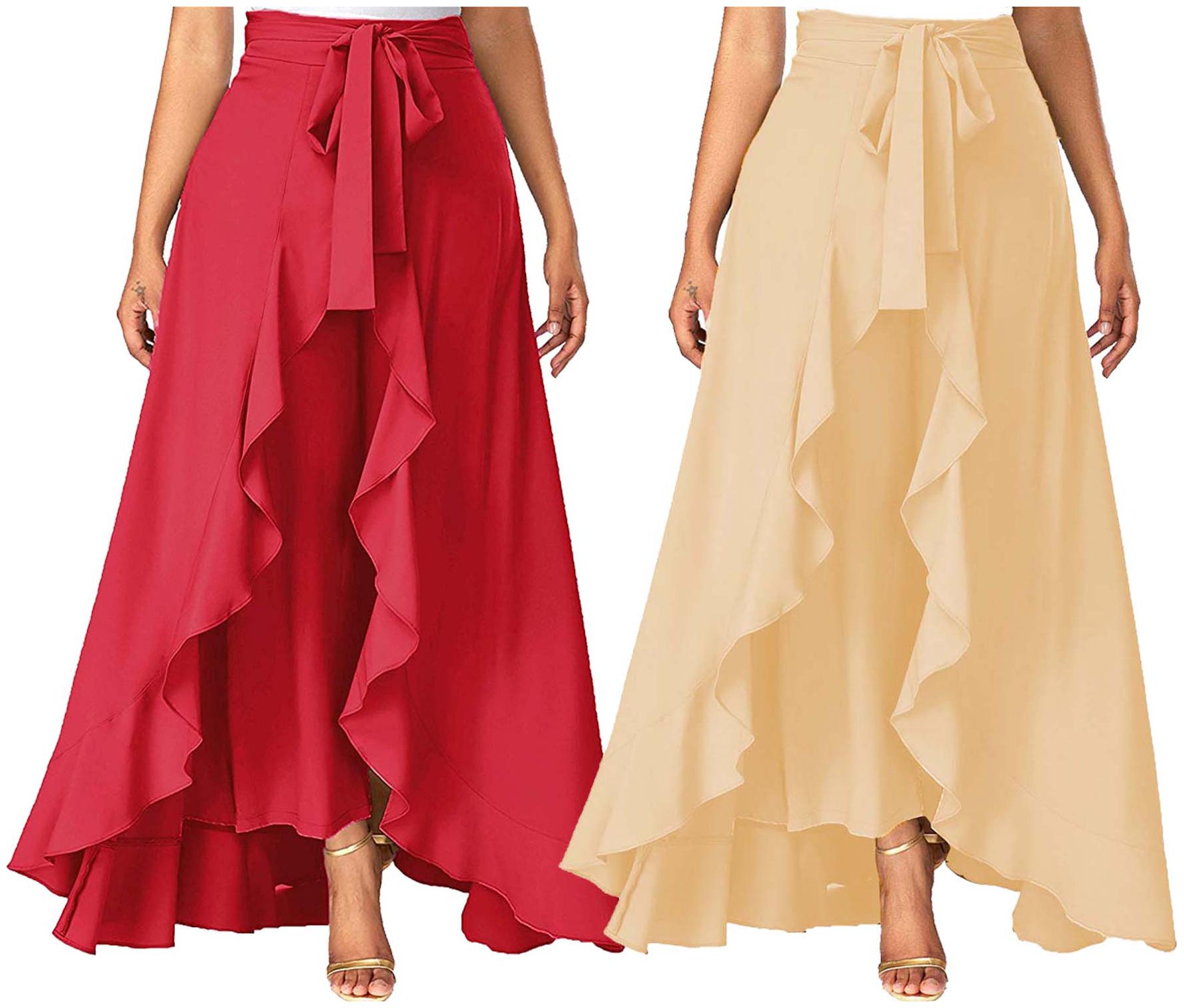 

JJ Fashion Red Beige Solid Flared Palazzo