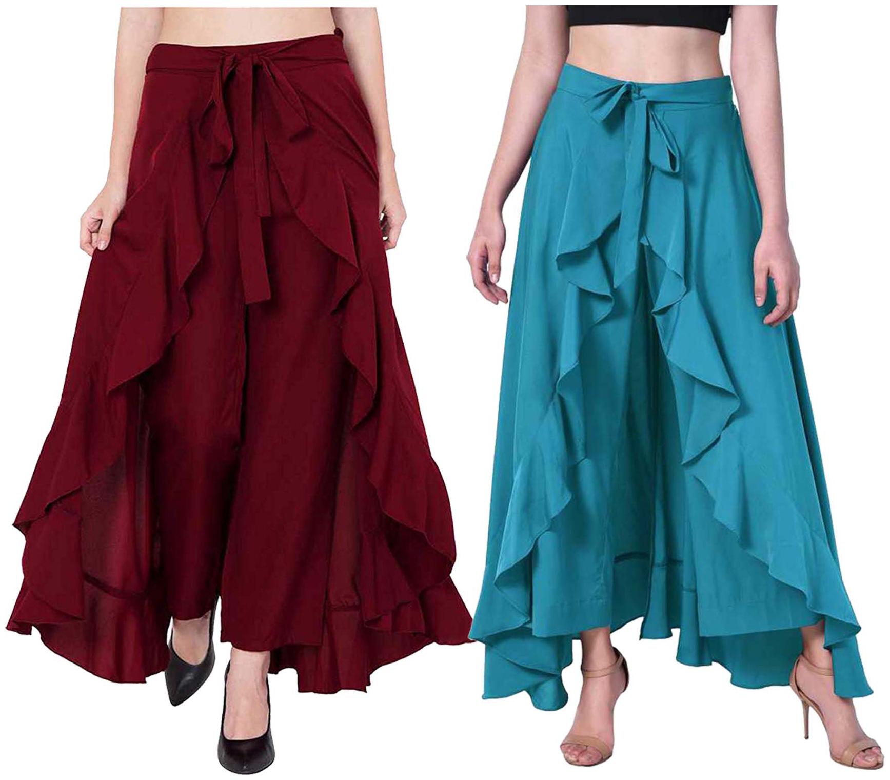 

JJ Fashion Maroon Turquoise Solid Flared Palazzo