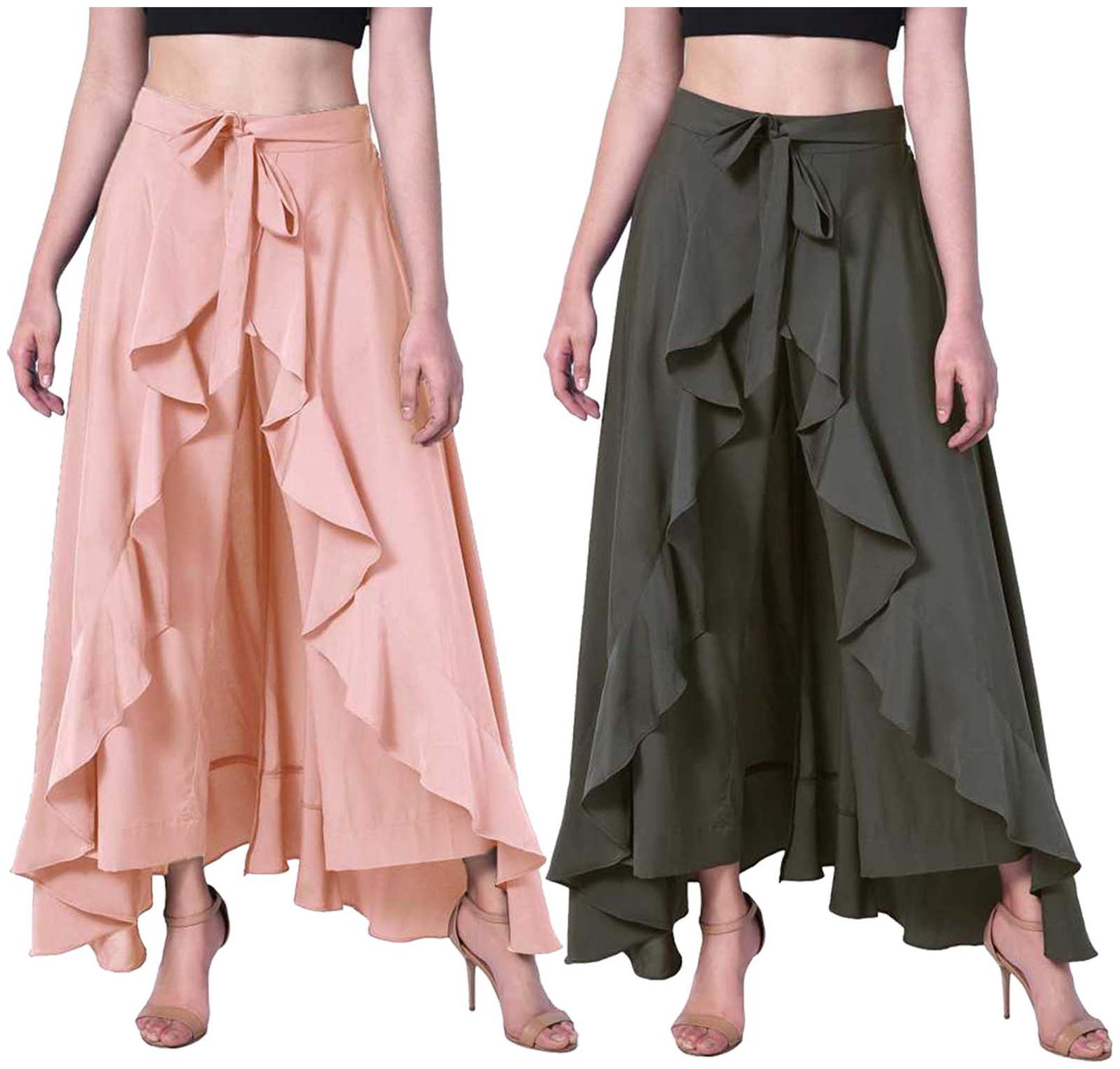 

JJ Fashion Peach Green Solid Flared Palazzo