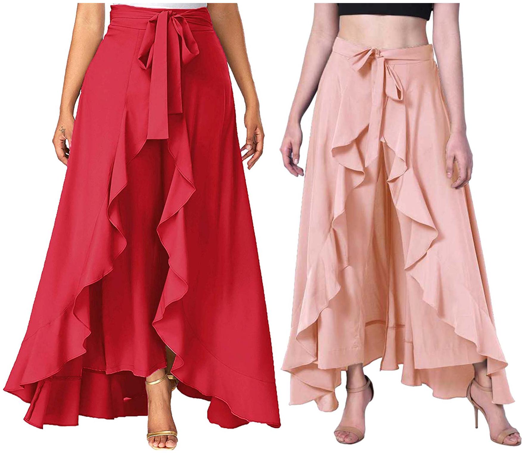 

JJ Fashion Red Peach Solid Flared Palazzo