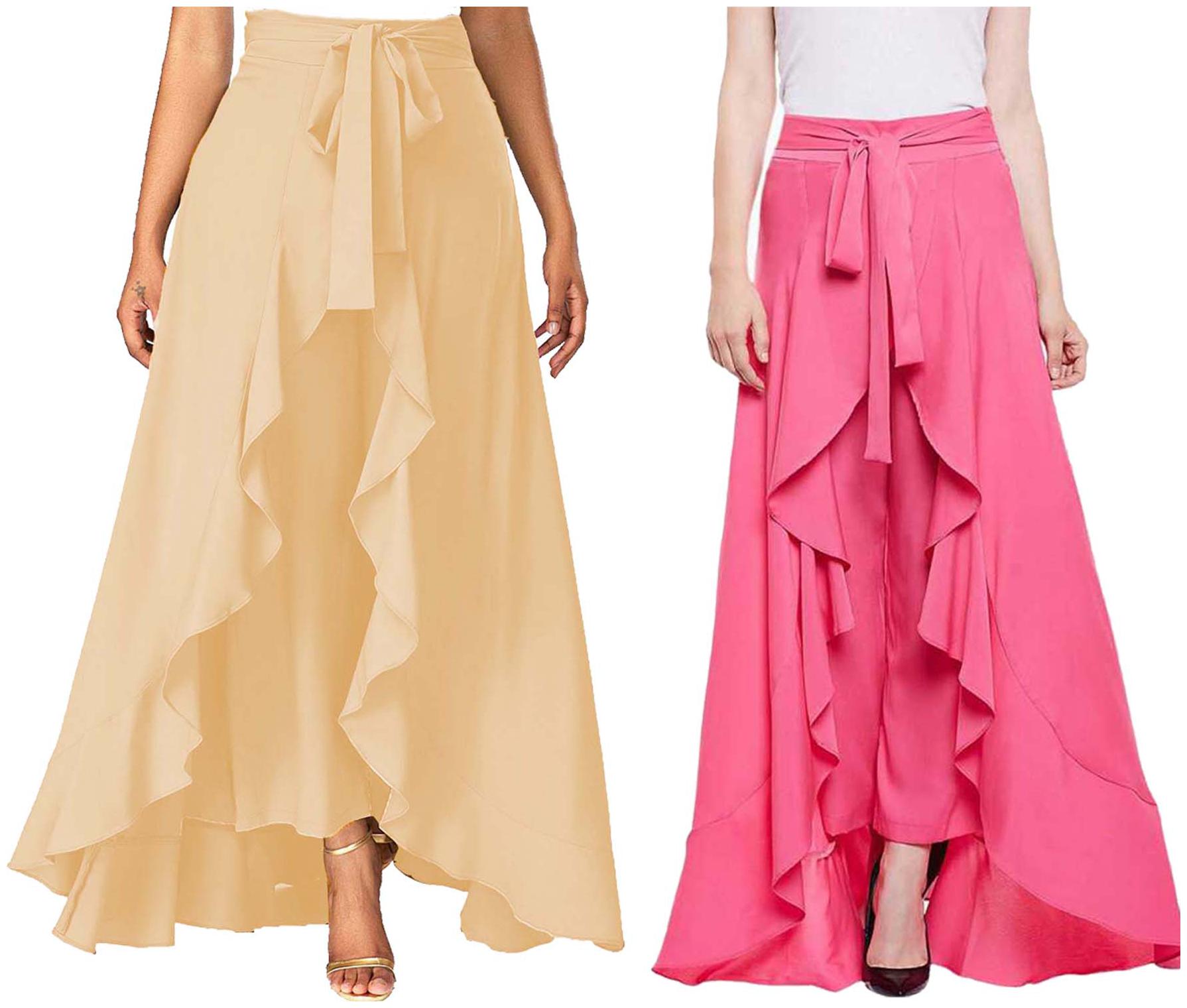 

JJ Fashion Beige Pink Solid Flared Palazzo