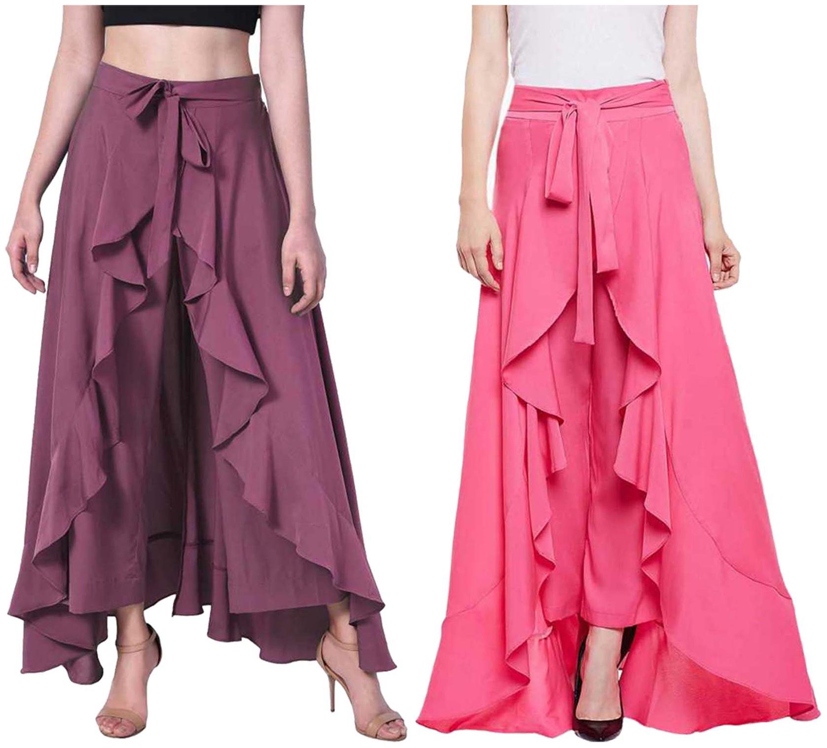 

JJ Fashion Purple Pink Solid Flared Palazzo