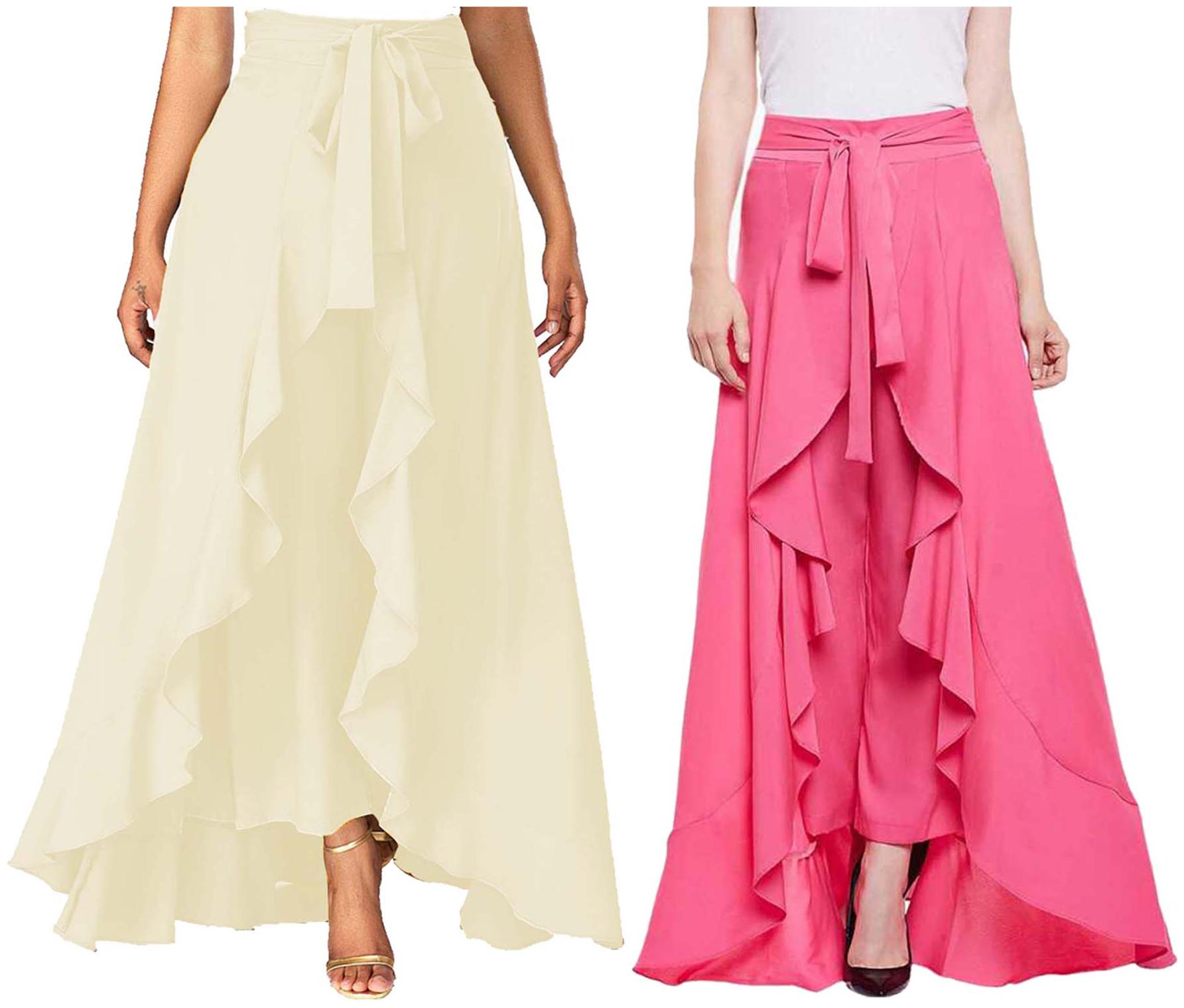 

JJ Fashion Cream Peach Solid Flared Palazzo