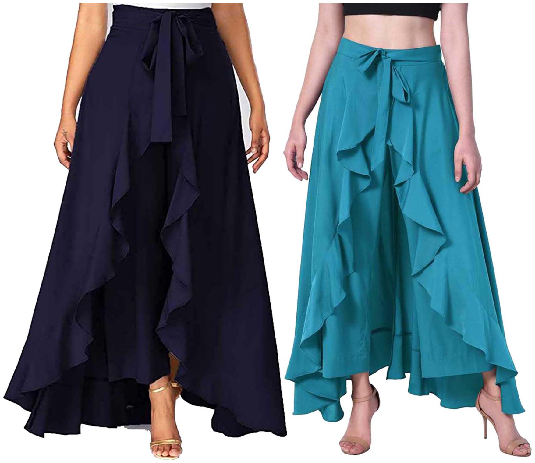 

JJ Fashion Navy Blue Turquoise Solid Flared Palazzo