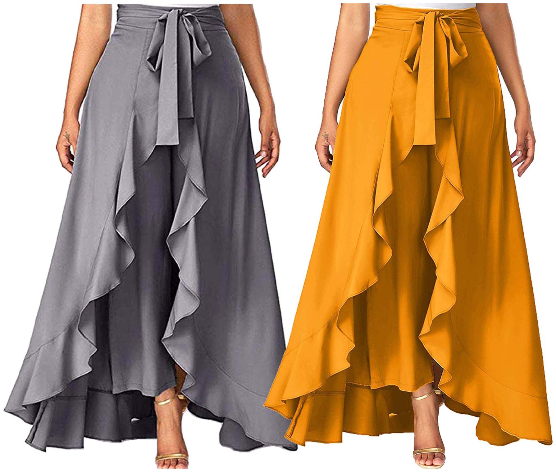 

JJ Fashion Grey Yellow Solid Flared Palazzo