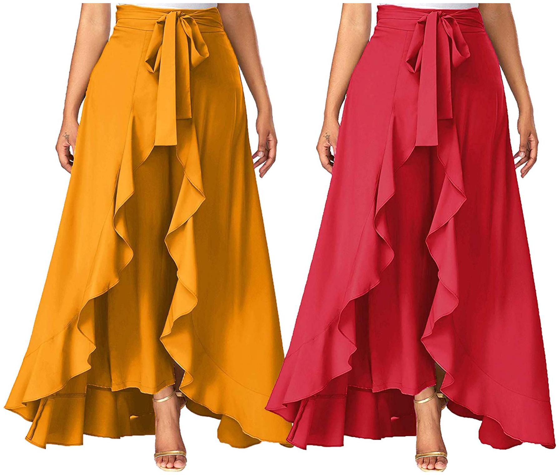 

JJ Fashion Yellow Red Solid Flared Palazzo