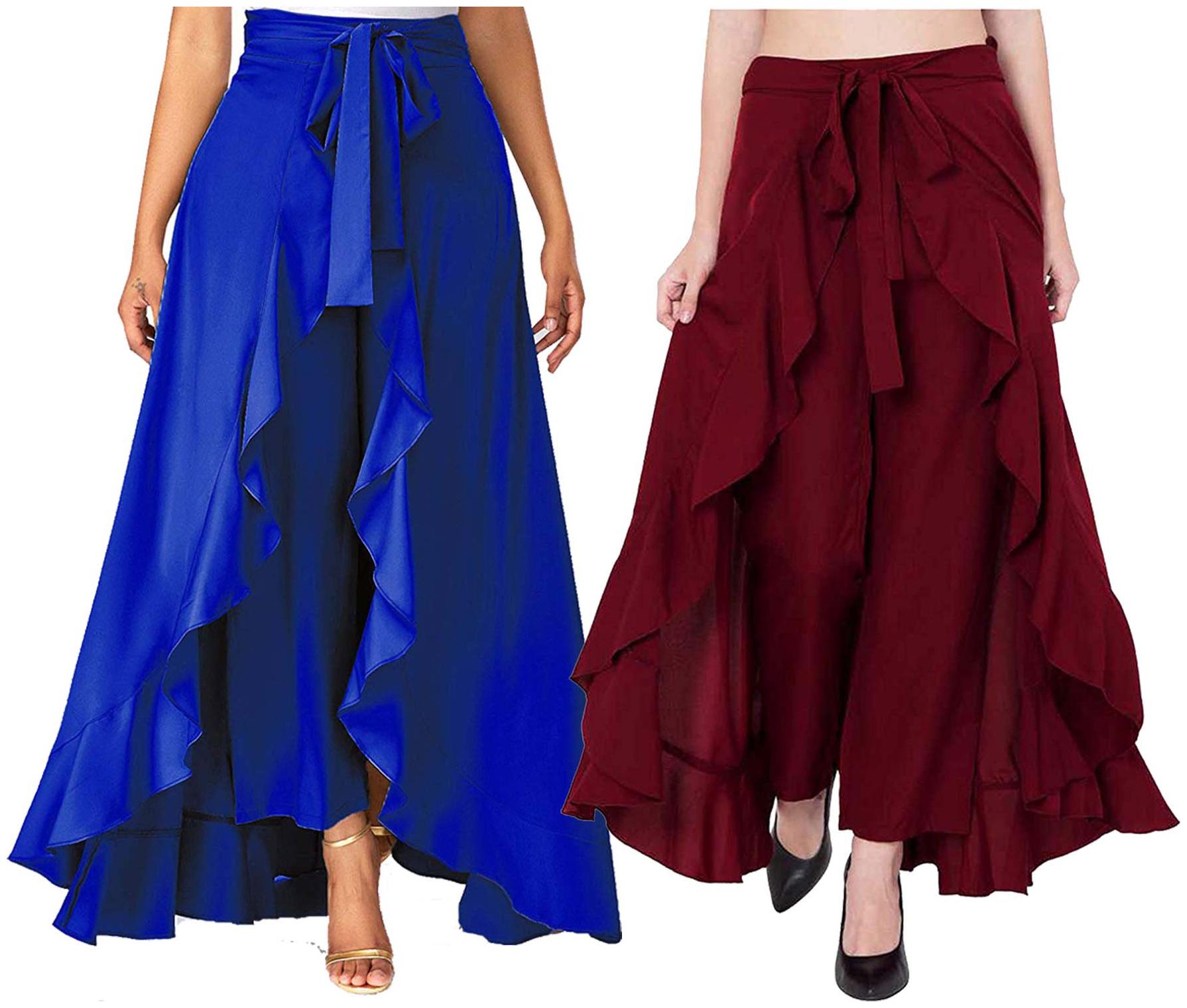 

JJ Fashion Blue Maroon Solid Flared Palazzo