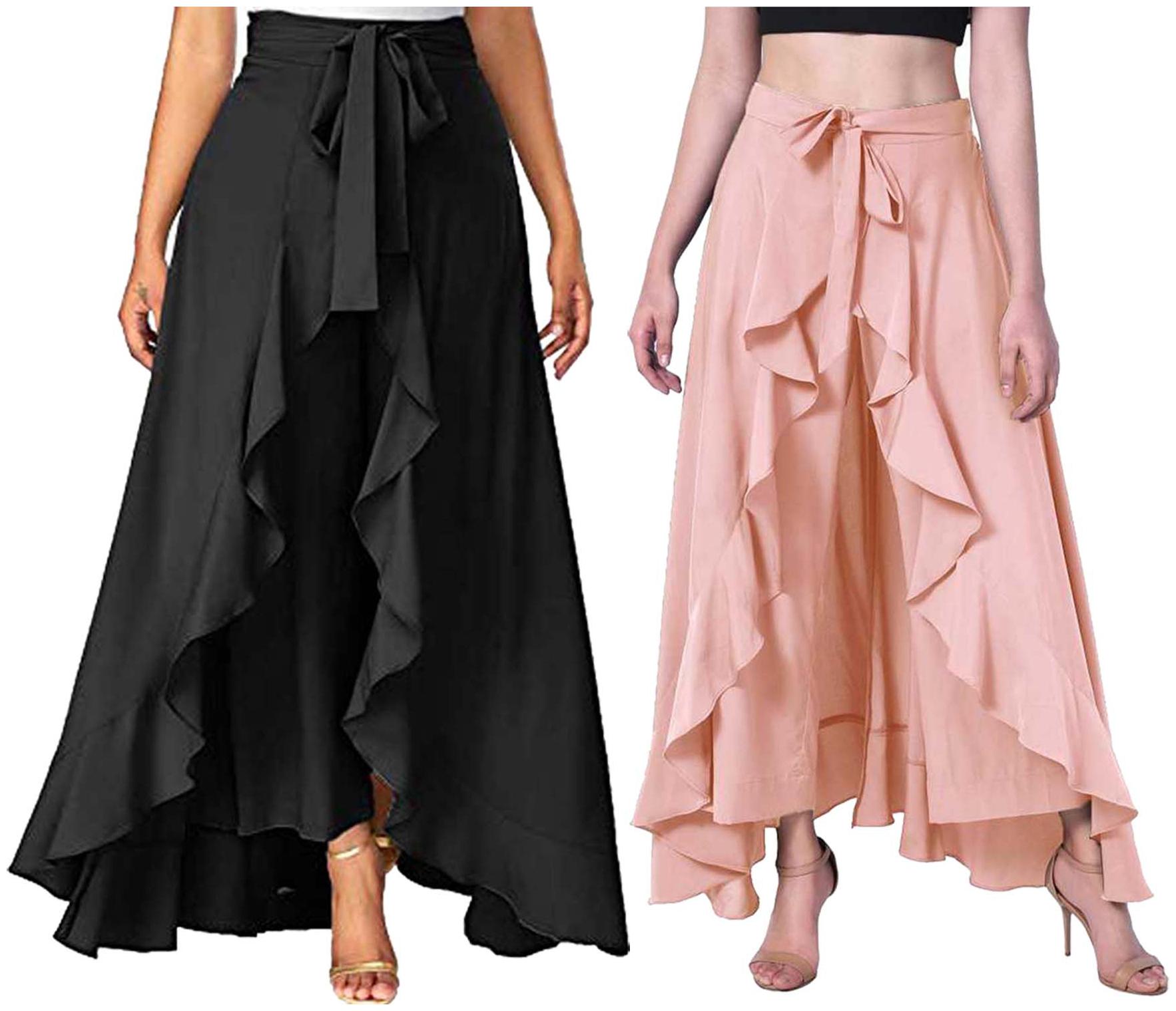 

JJ Fashion Black Peach Solid Flared Palazzo