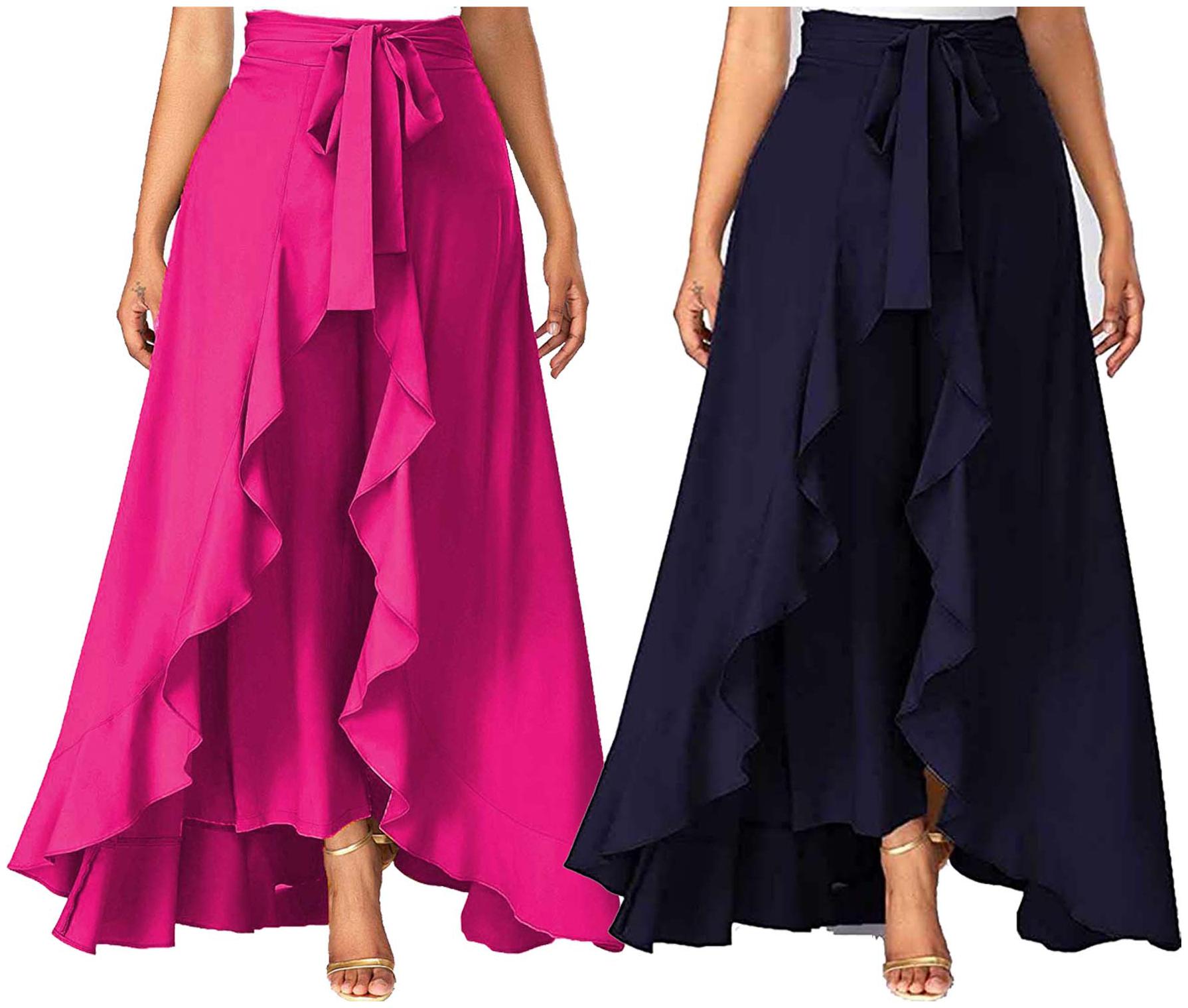 

JJ Fashion Navy Blue Solid Flared Palazzo