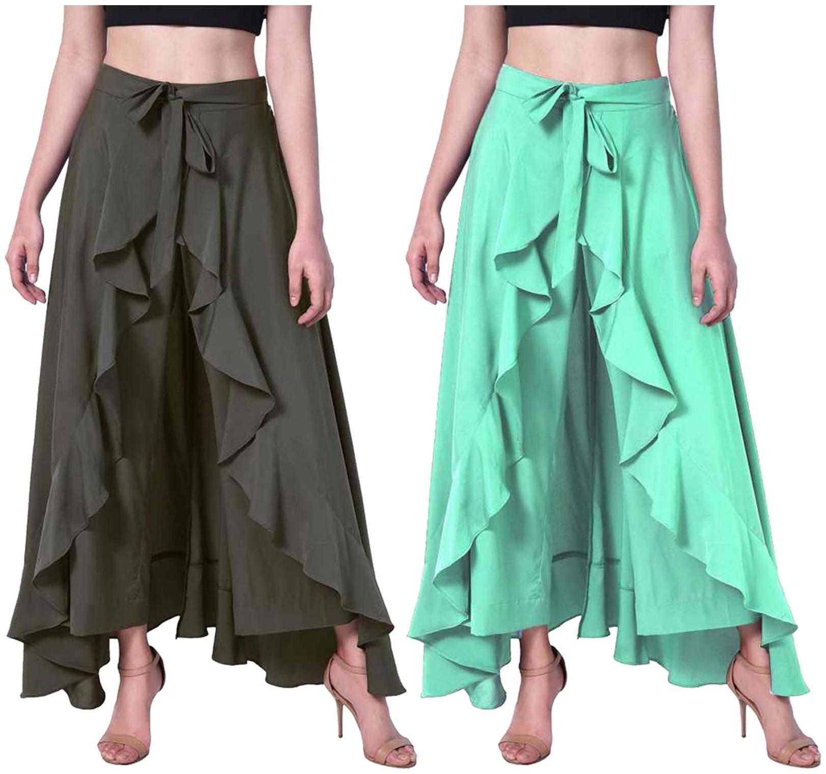 

JJ Fashion Green Solid Flared Palazzo