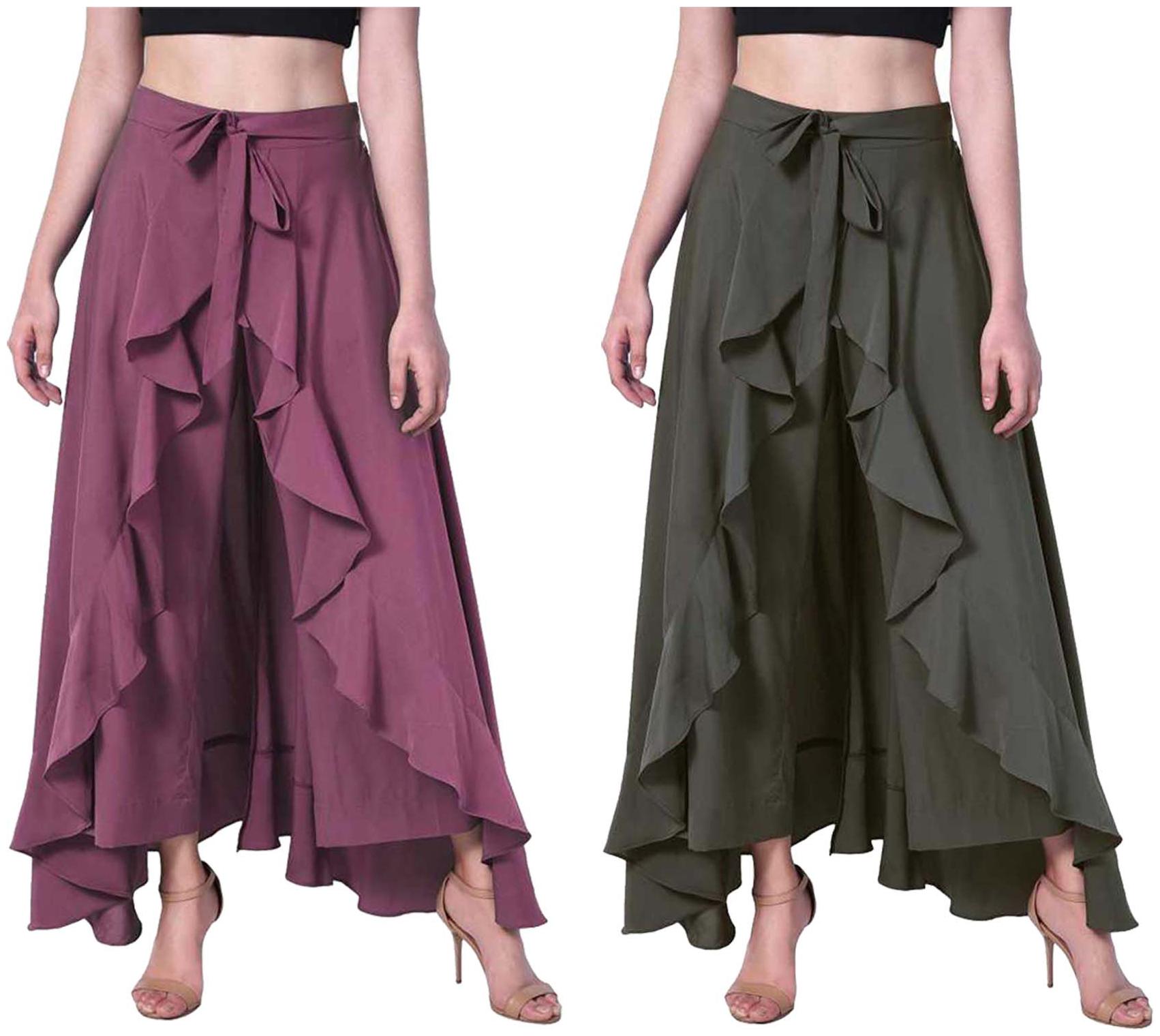 

JJ Fashion Purple Green Solid Flared Palazzo