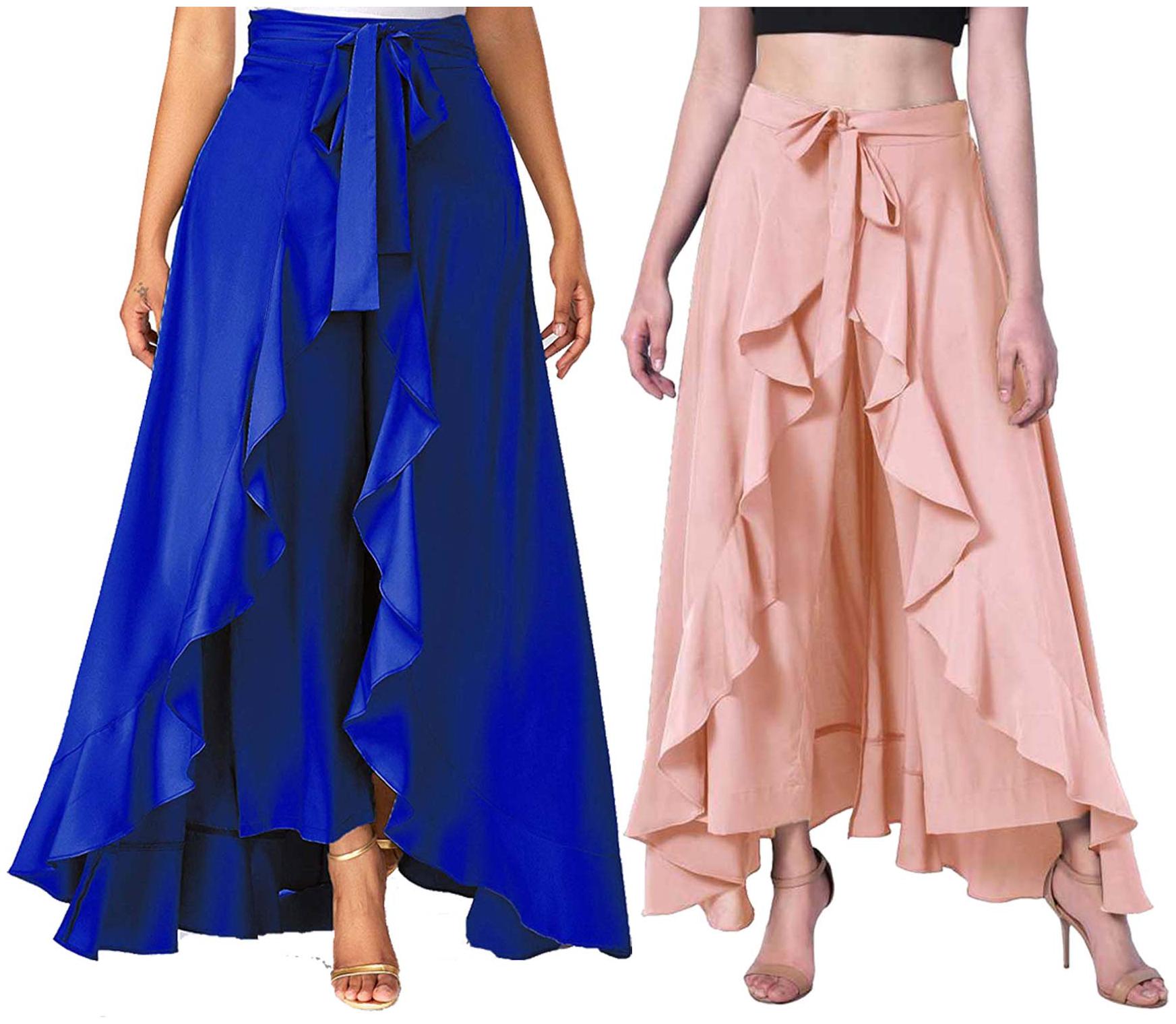 

JJ Fashion Blue Peach Solid Flared Palazzo