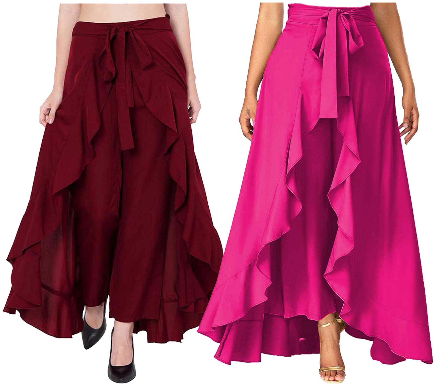 

JJ Fashion Maroon Solid Flared Palazzo