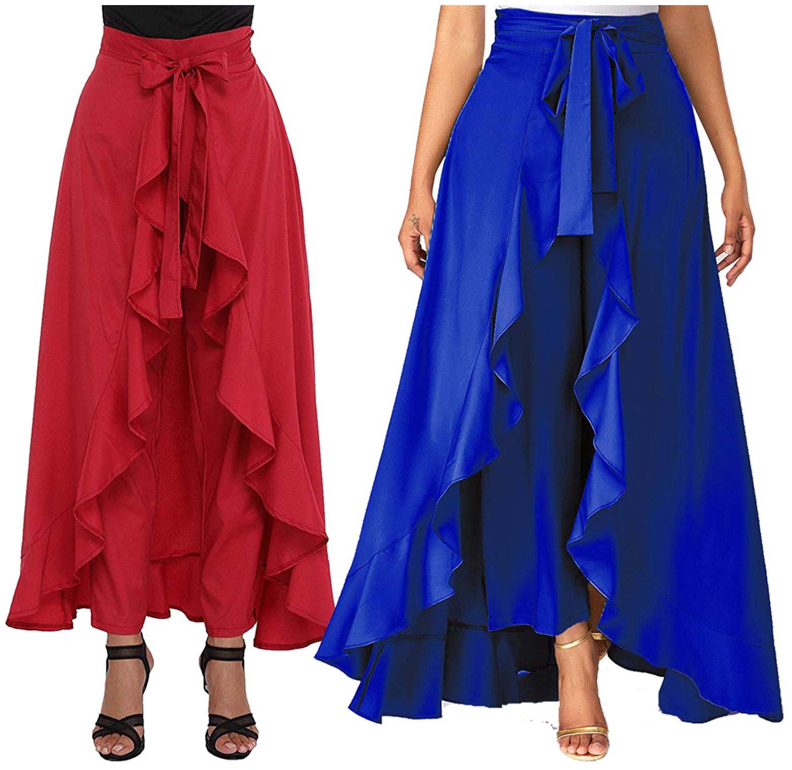 

JJ Fashion Red Blue Solid Flared Palazzo