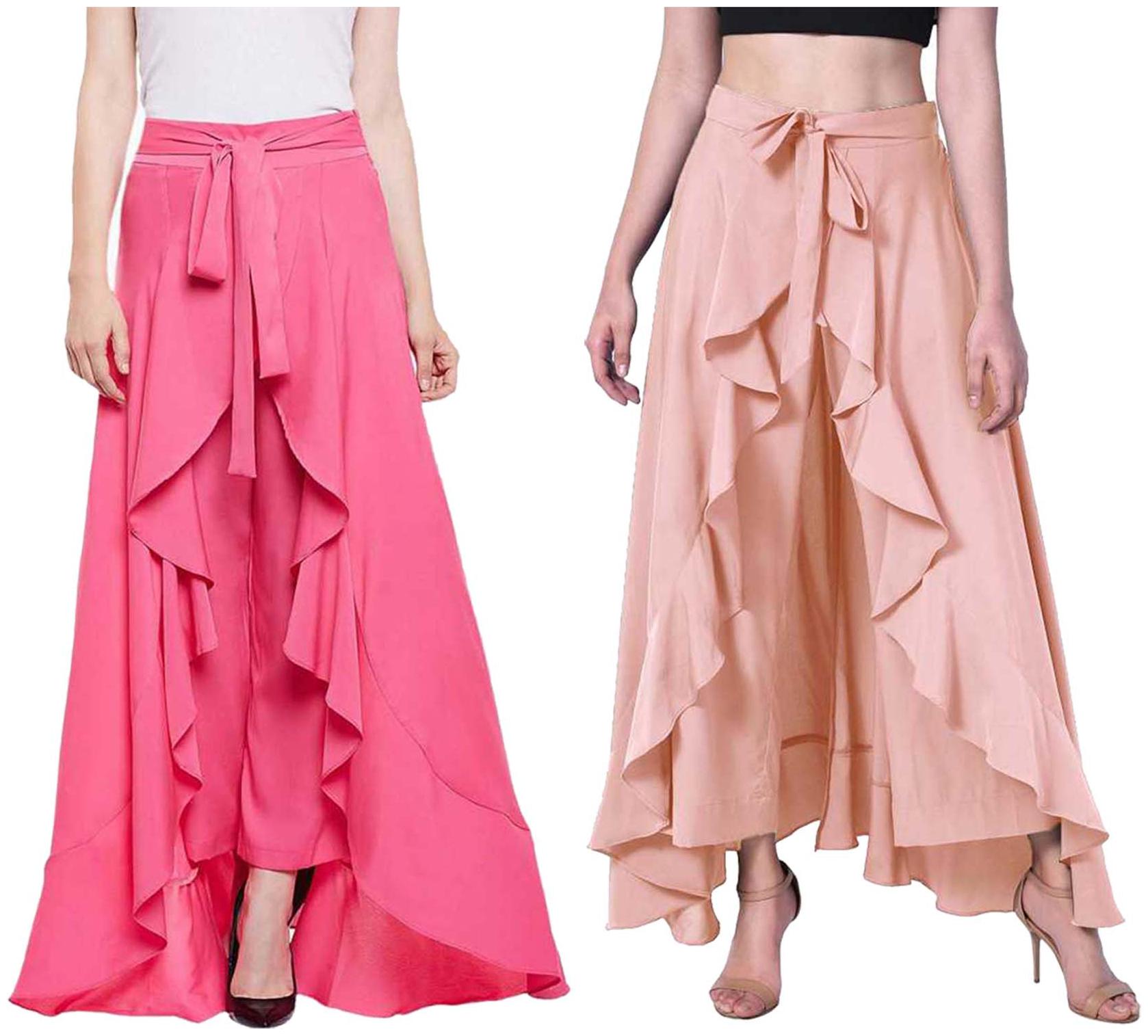 

JJ Fashion Pink Peach Solid Flared Palazzo