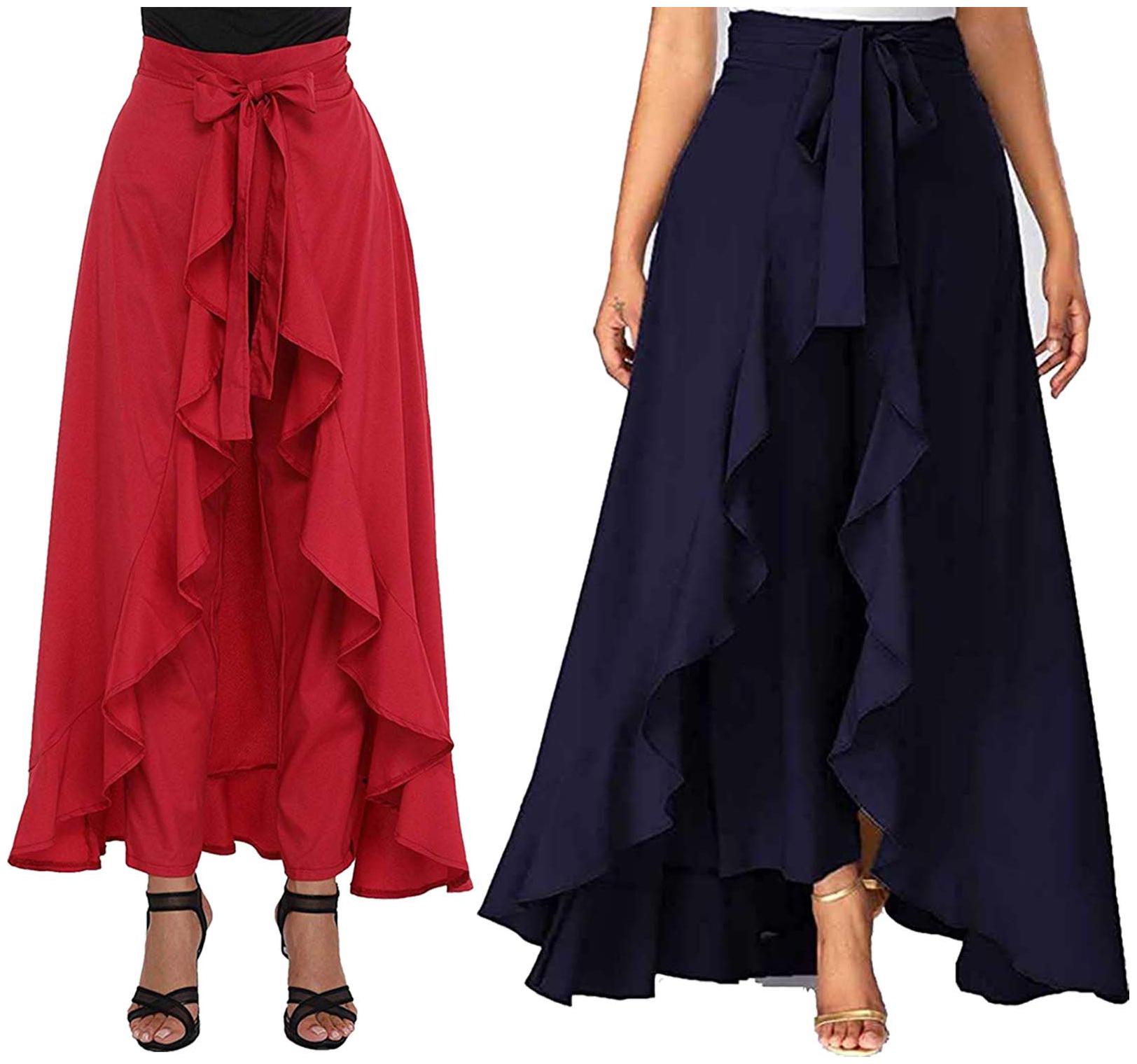

JJ Fashion Red Navy Blue Solid Flared Palazzo